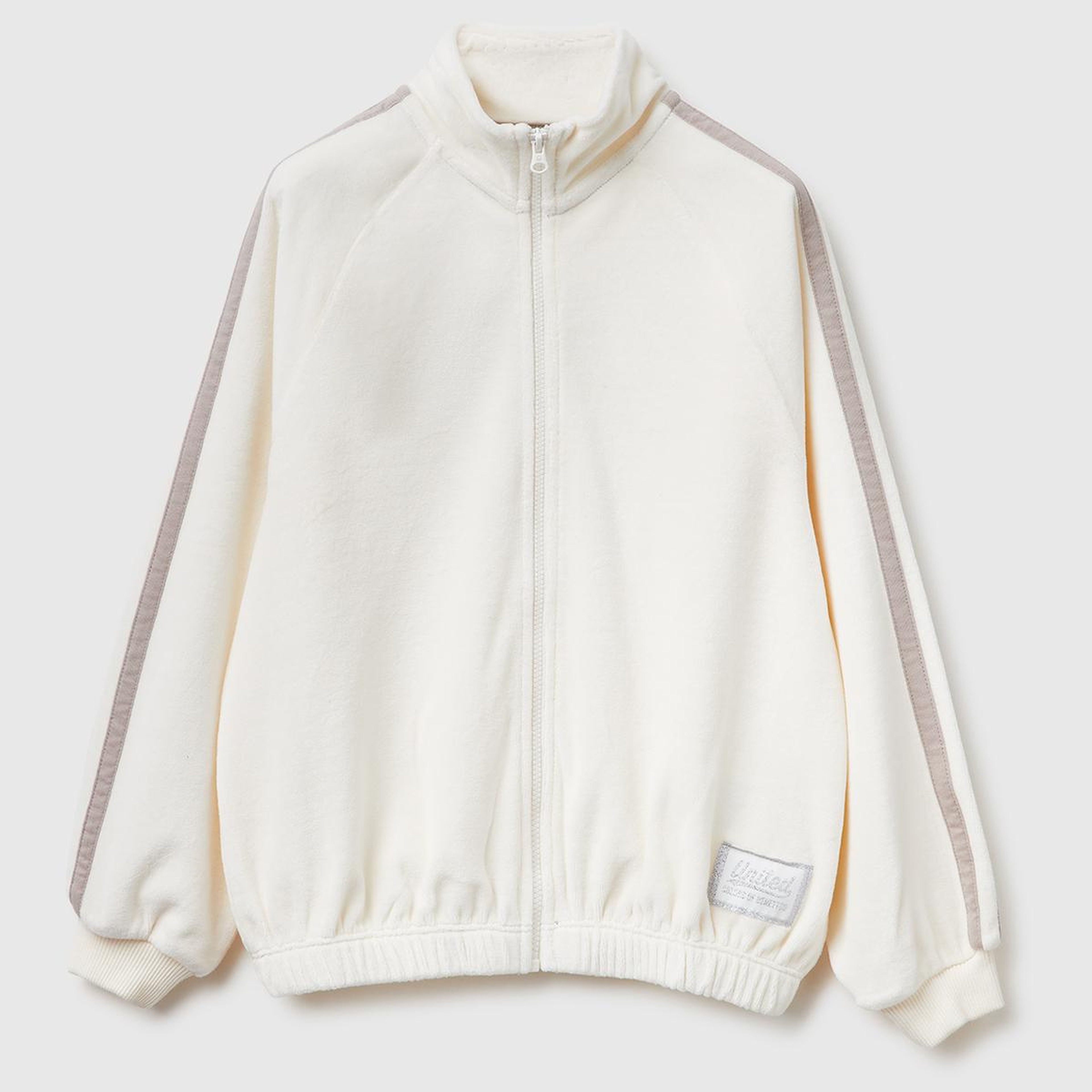 Kız Çocuk Ekru Logo Etiketli Fermuarlı Reglan Kol Dik Yaka Sweatshirt