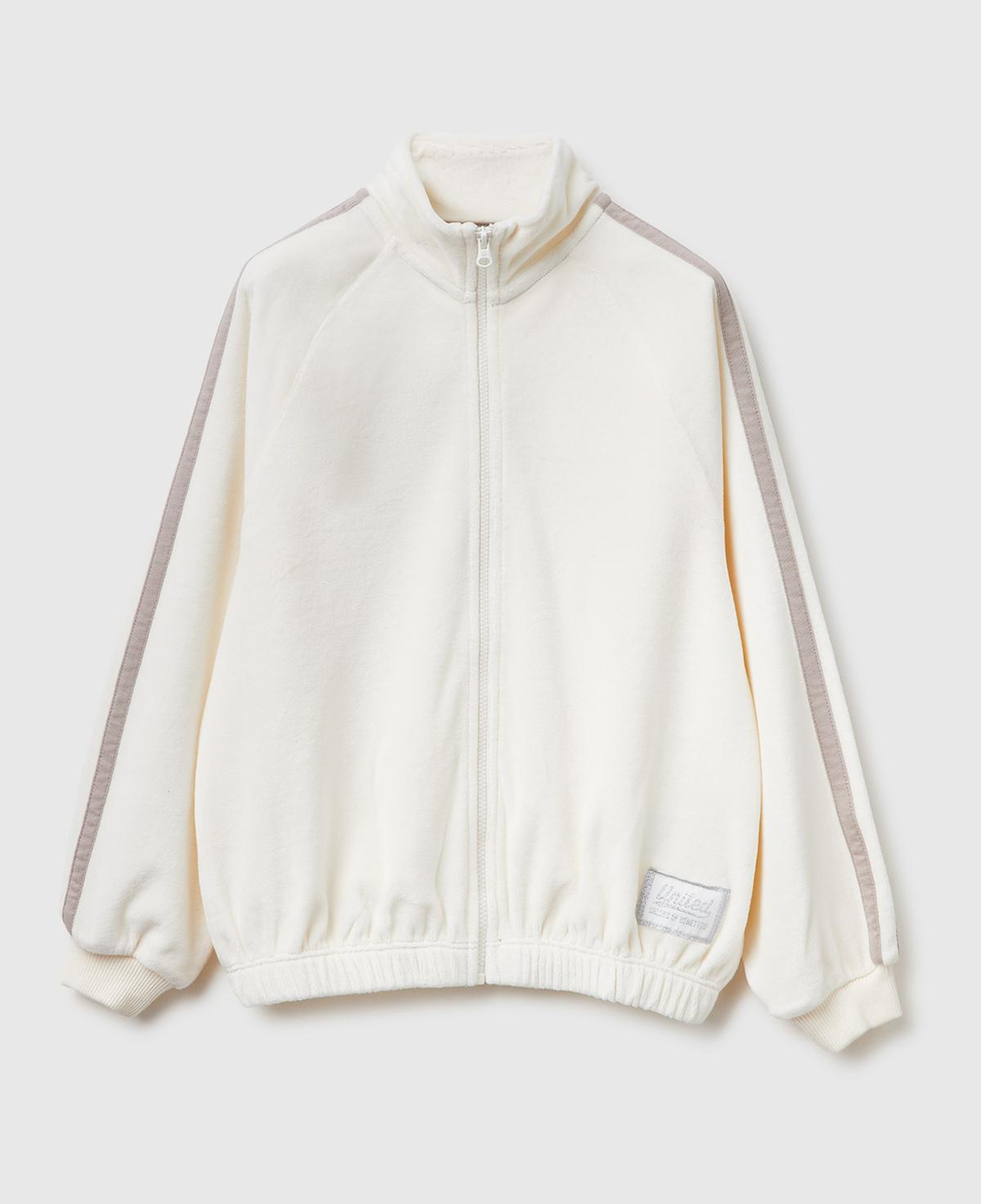 Kız Çocuk Ekru Logo Etiketli Fermuarlı Reglan Kol Dik Yaka Sweatshirt