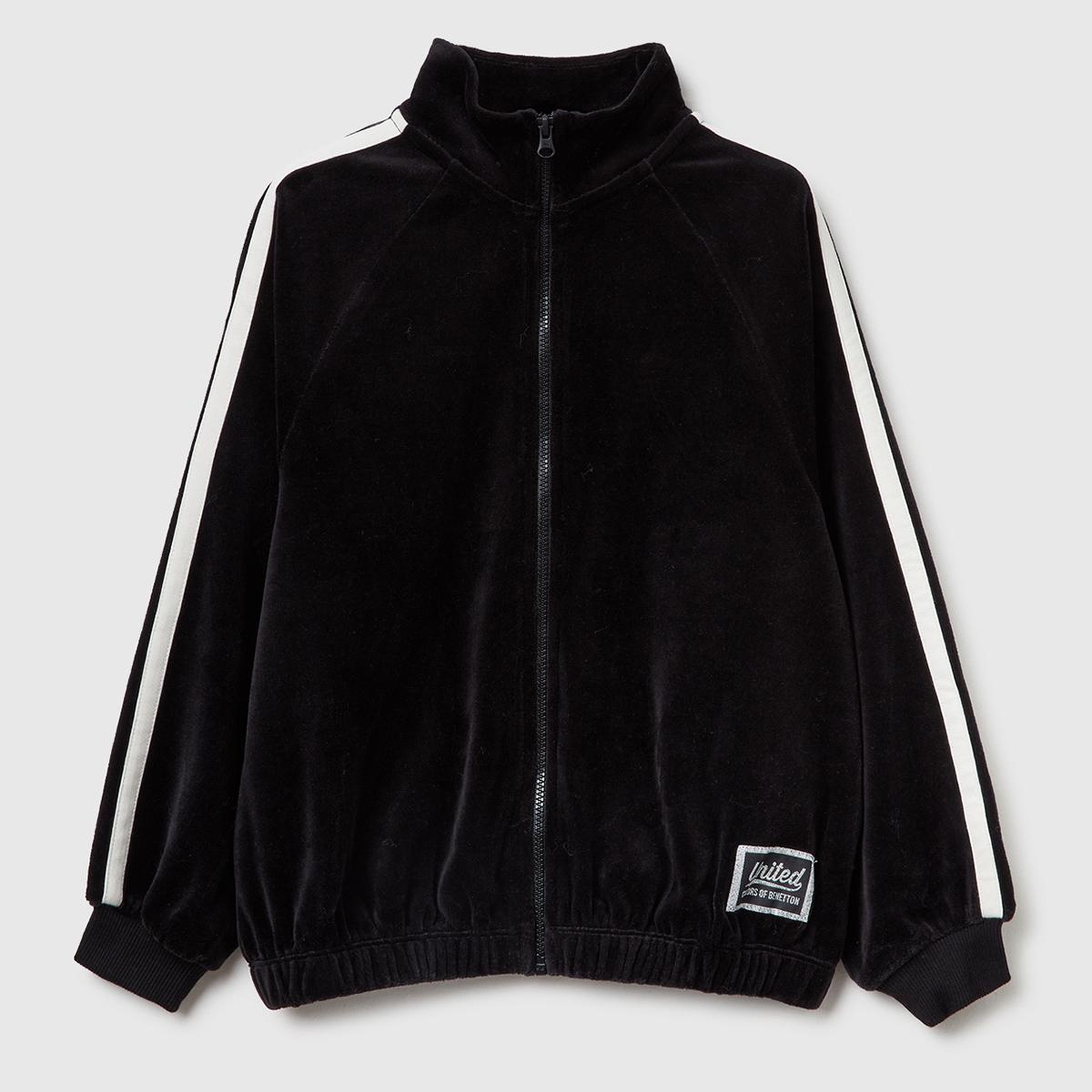 Kız Çocuk Siyah Logo Etiketli Fermuarlı Reglan Kol Dik Yaka Sweatshirt