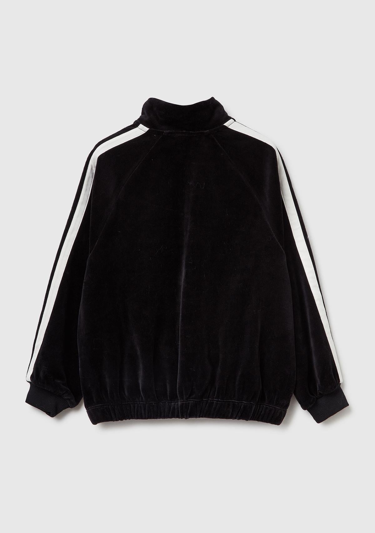 Kız Çocuk Siyah Logo Etiketli Fermuarlı Reglan Kol Dik Yaka Sweatshirt