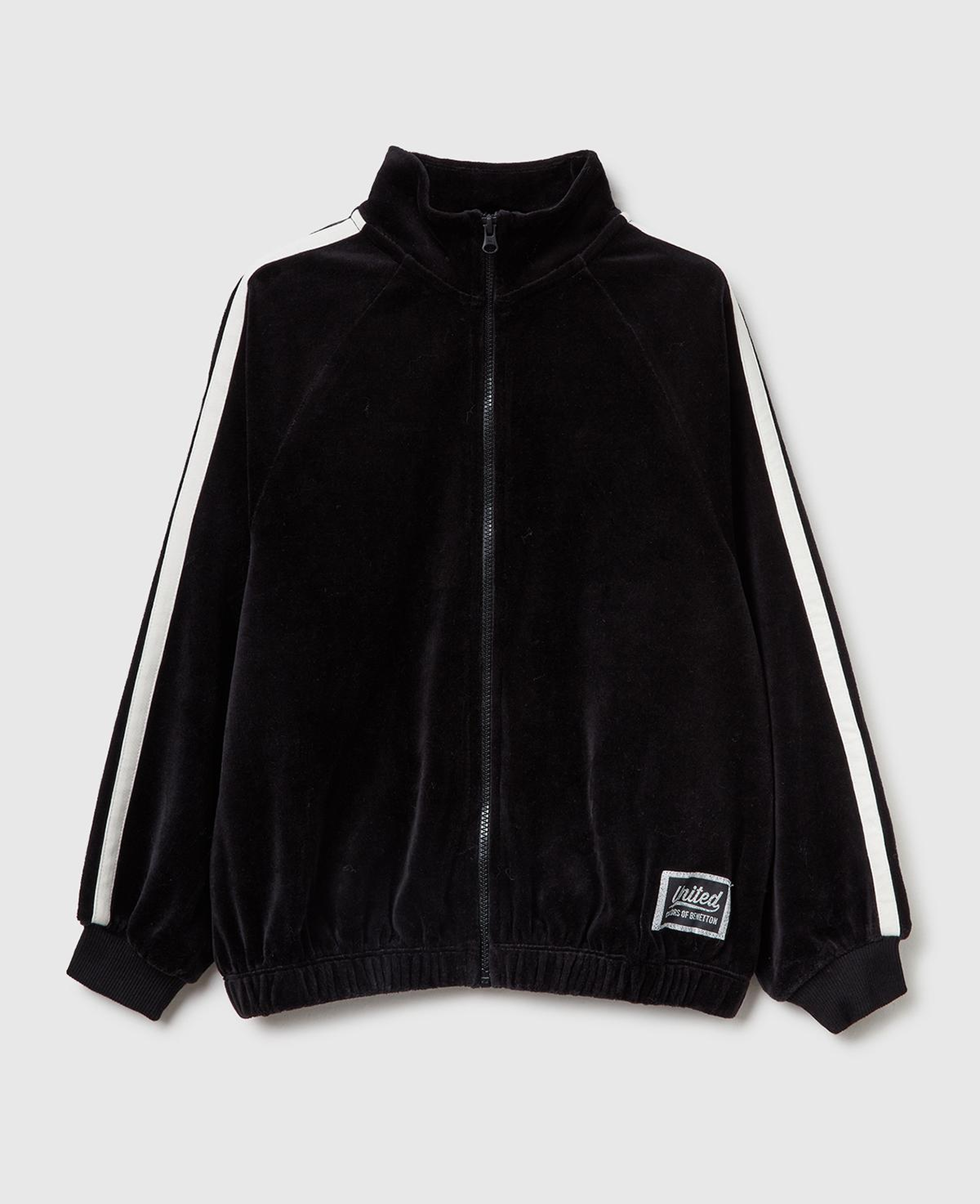 Kız Çocuk Siyah Logo Etiketli Fermuarlı Reglan Kol Dik Yaka Sweatshirt