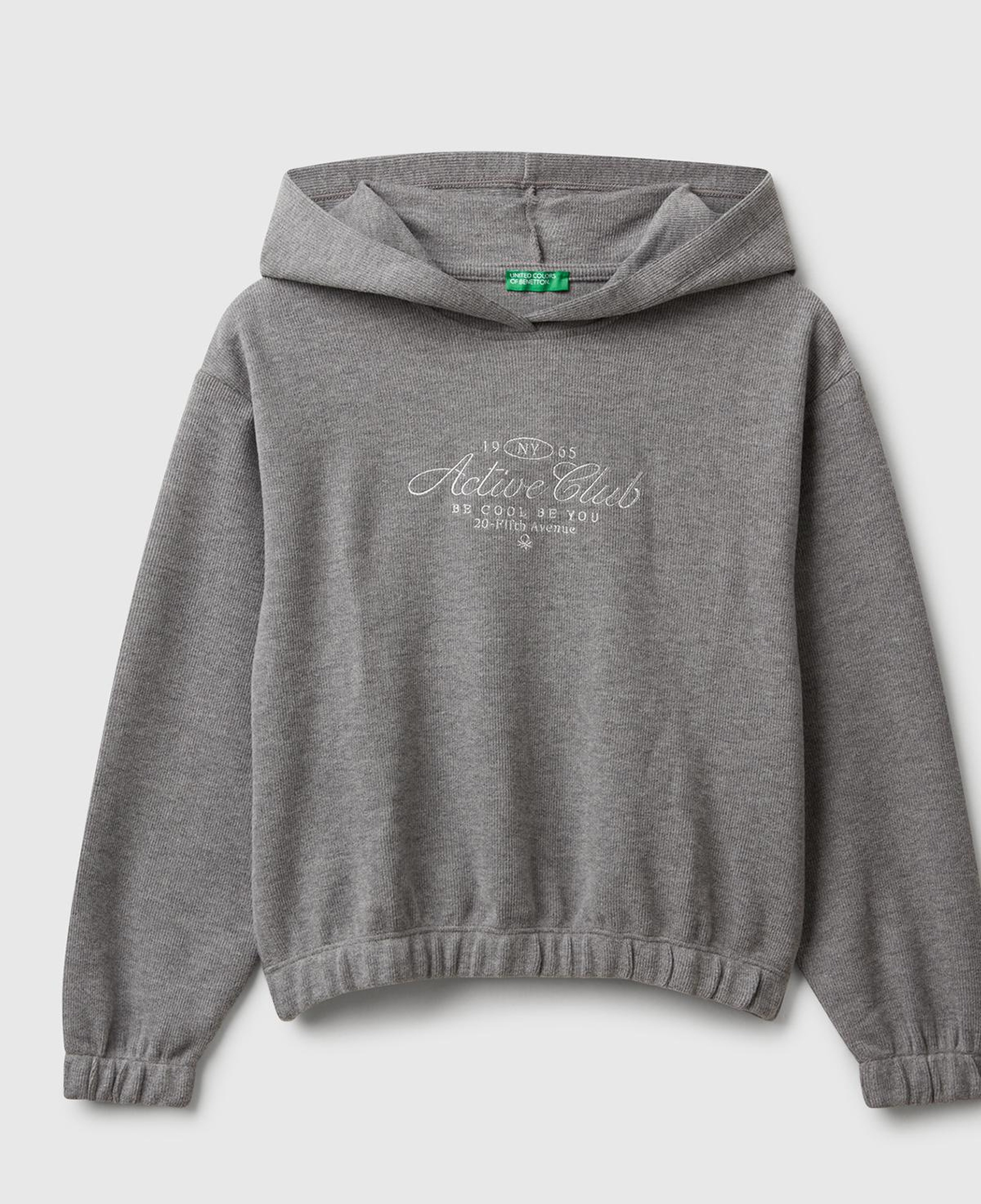 Kız Çocuk Antrasit Melanj Simli Nakışlı Ribanalı Kapüşonlu Relaxed Fit Sweatshirt