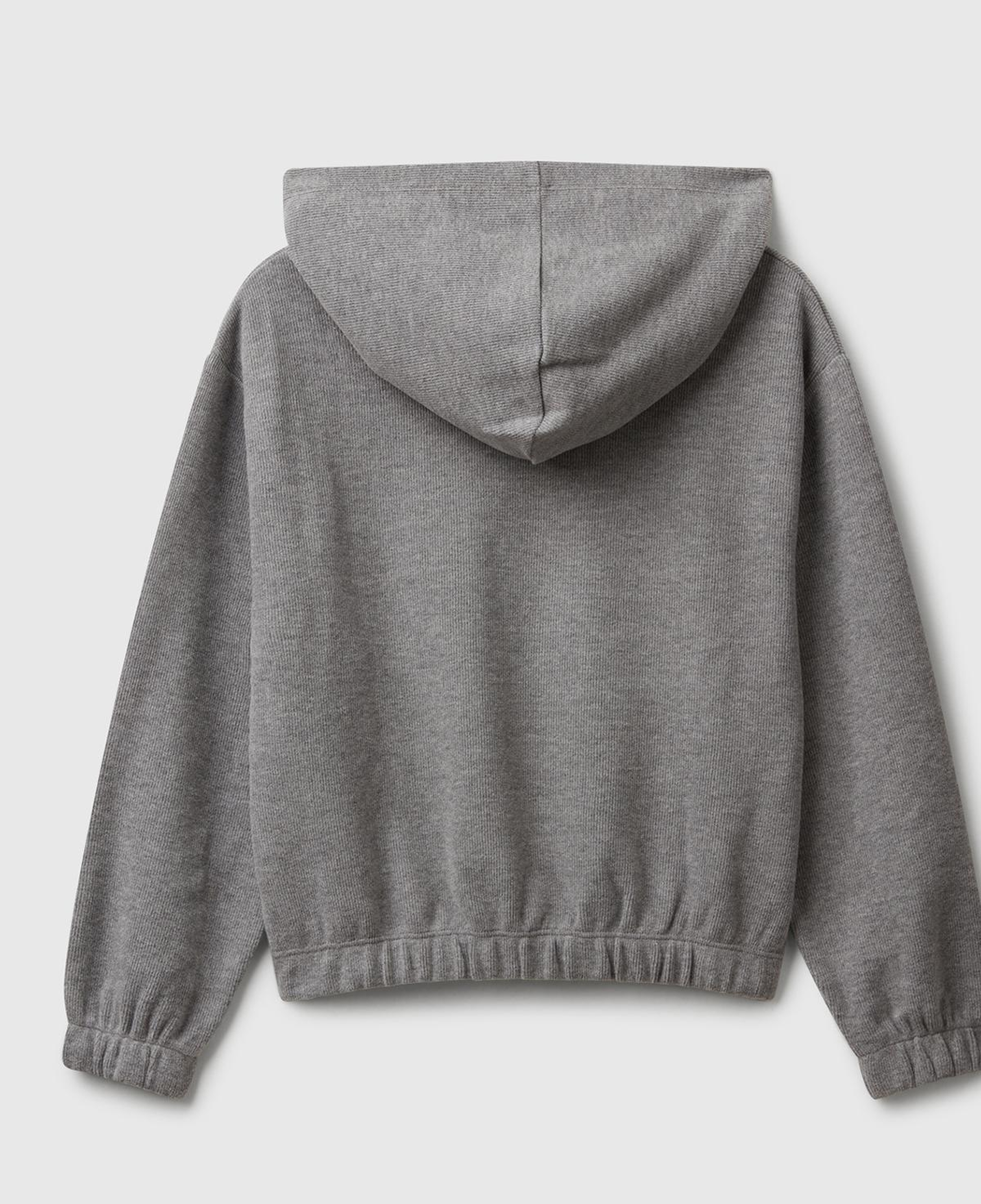 Kız Çocuk Antrasit Melanj Simli Nakışlı Ribanalı Kapüşonlu Relaxed Fit Sweatshirt