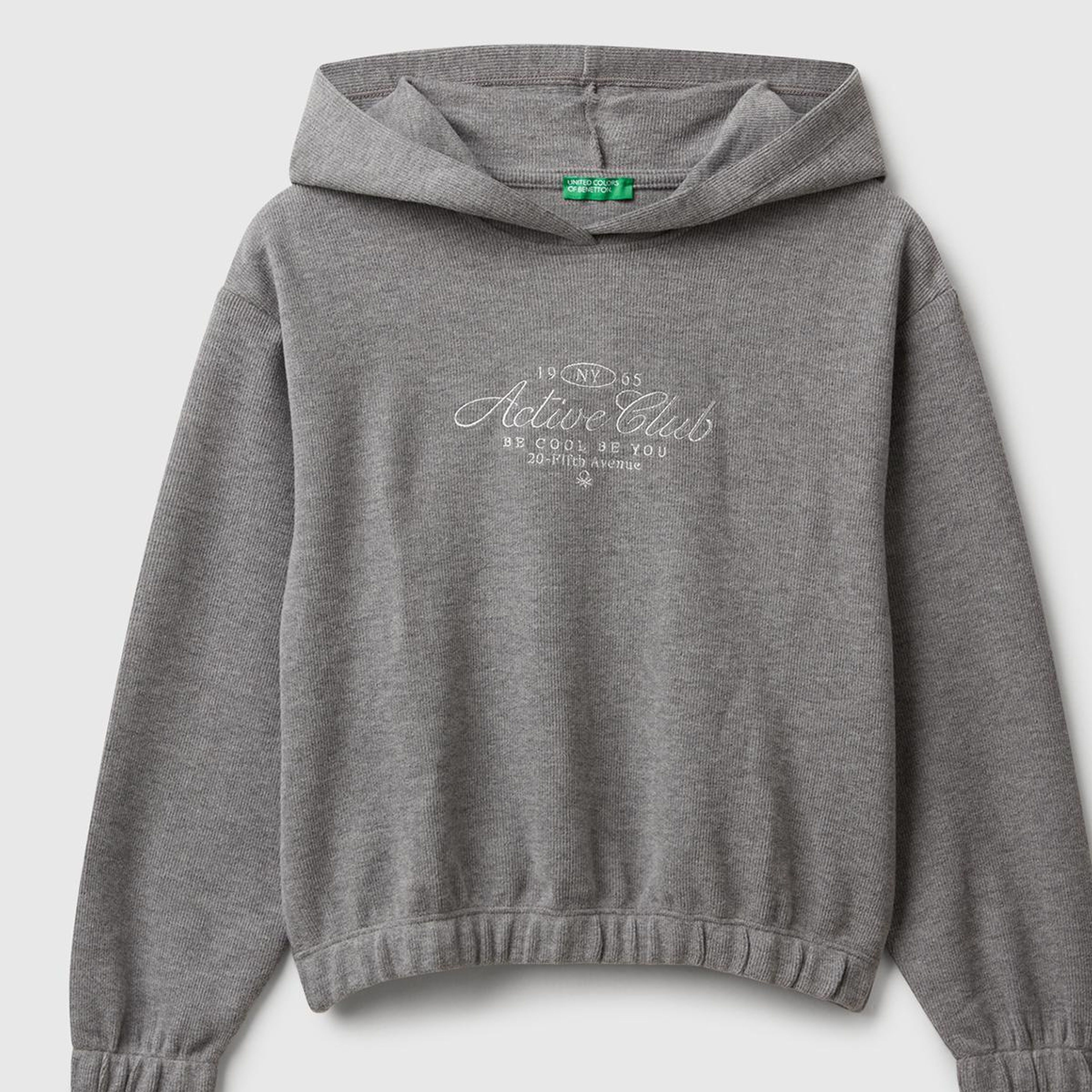 Kız Çocuk Antrasit Melanj Simli Nakışlı Ribanalı Kapüşonlu Relaxed Fit Sweatshirt