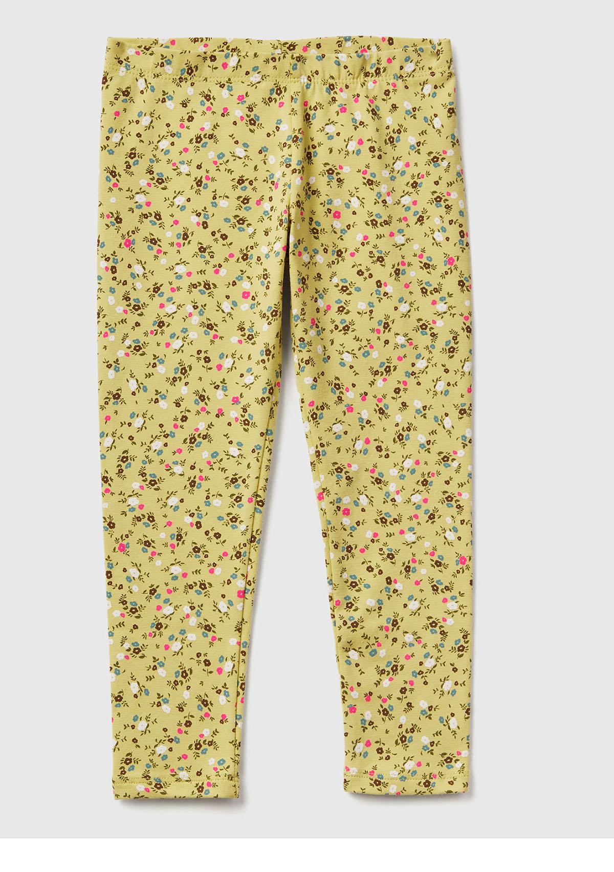 Kız Çocuk Sarı Tamamı Baskılı Slim Fit Tayt