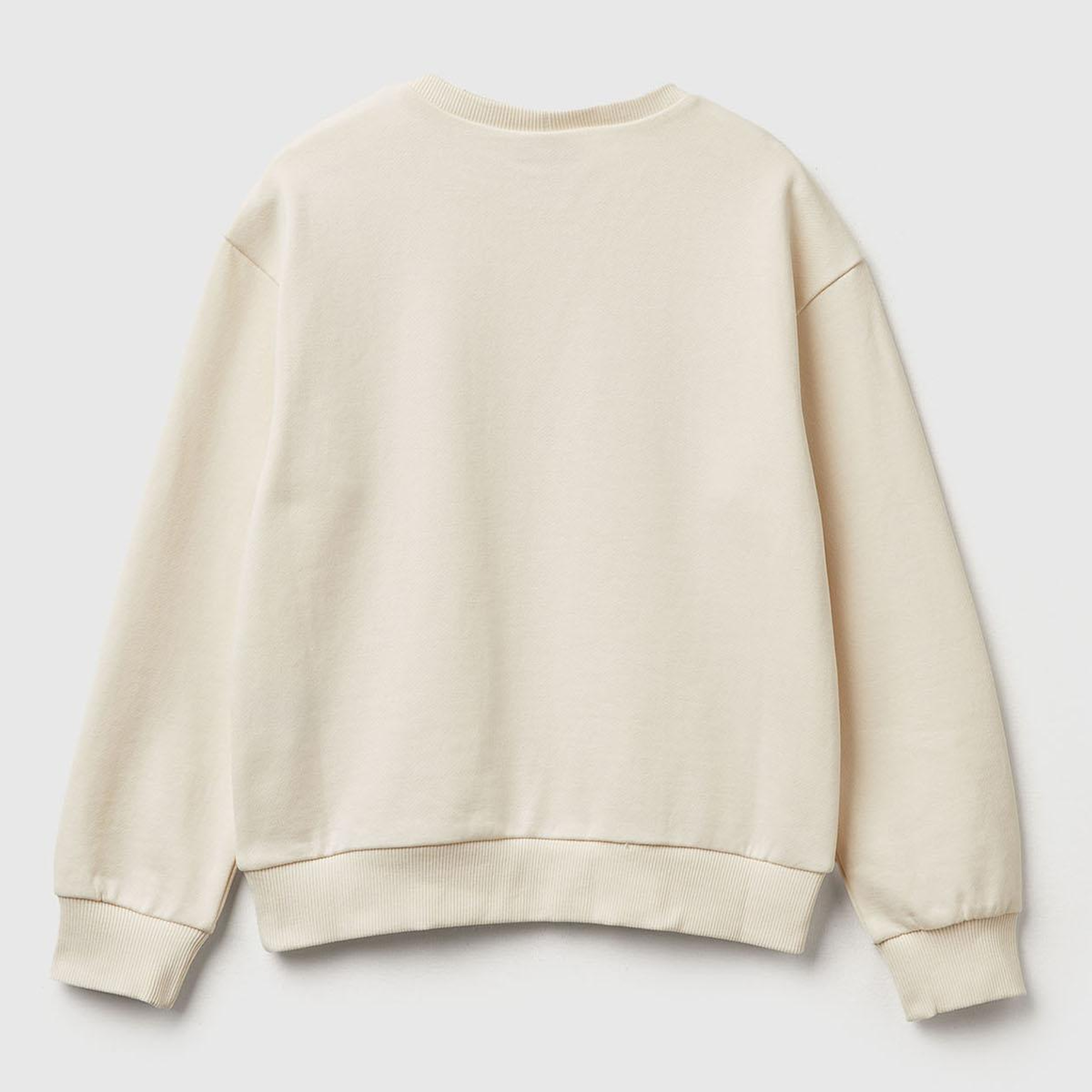 Kız Çocuk Ekru Önü Baskılı Logo Etiketli Relaxed Fit Sweatshirt