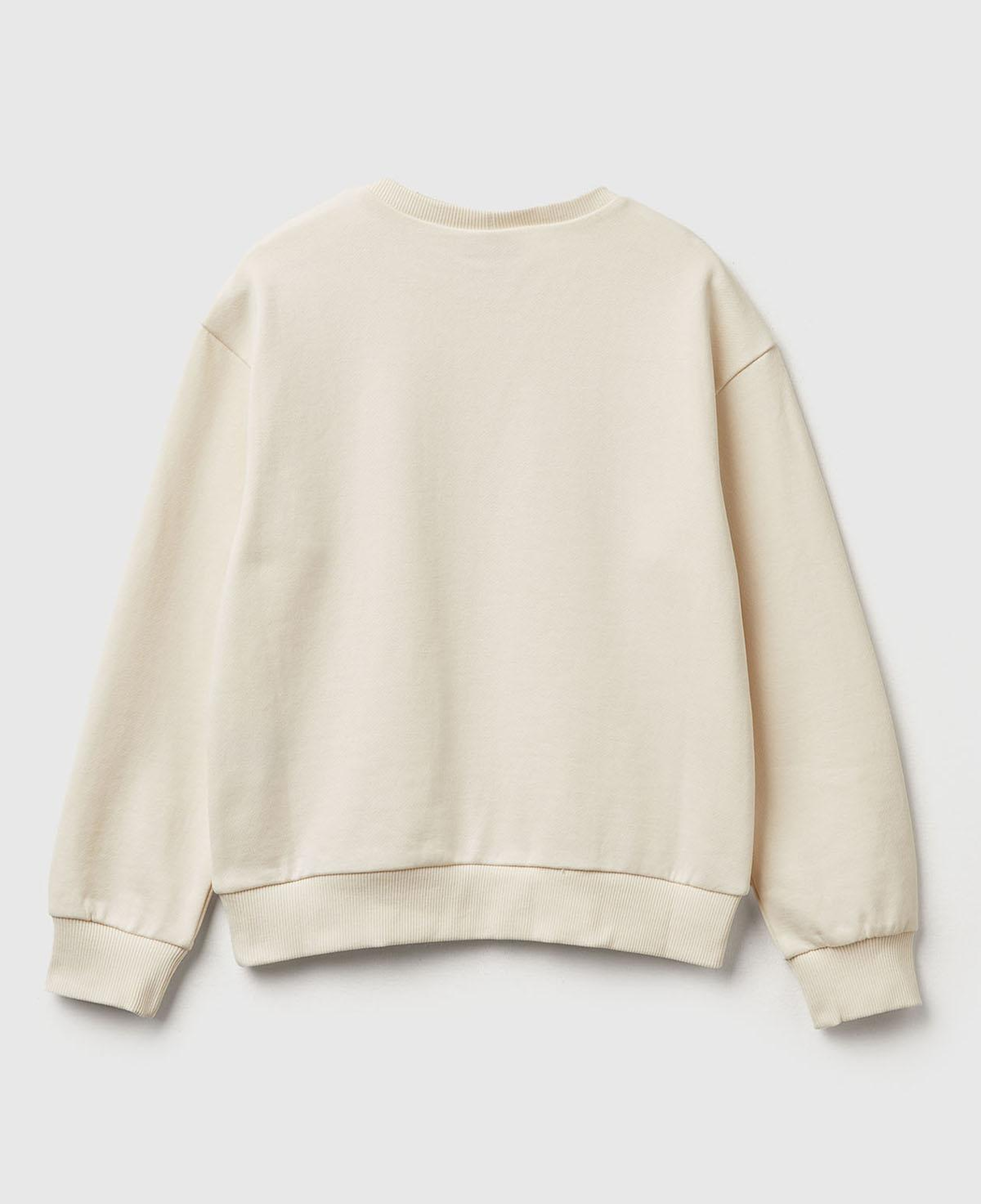 Kız Çocuk Ekru Önü Baskılı Logo Etiketli Relaxed Fit Sweatshirt