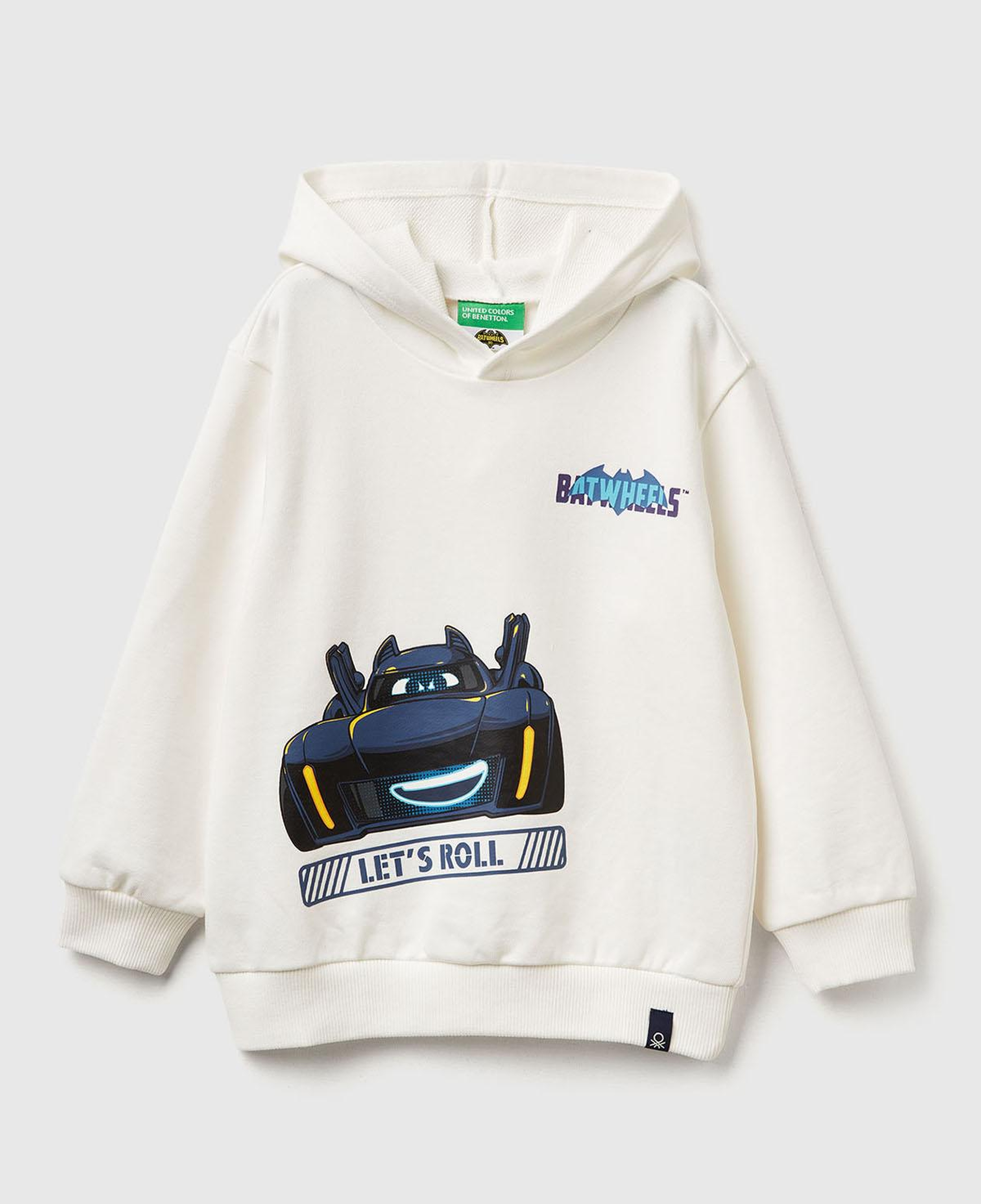 Erkek Çocuk Ekru Batwheels Baskılı Logo Etiketli Nervürlü Kapüşonlu  Sweatshirt