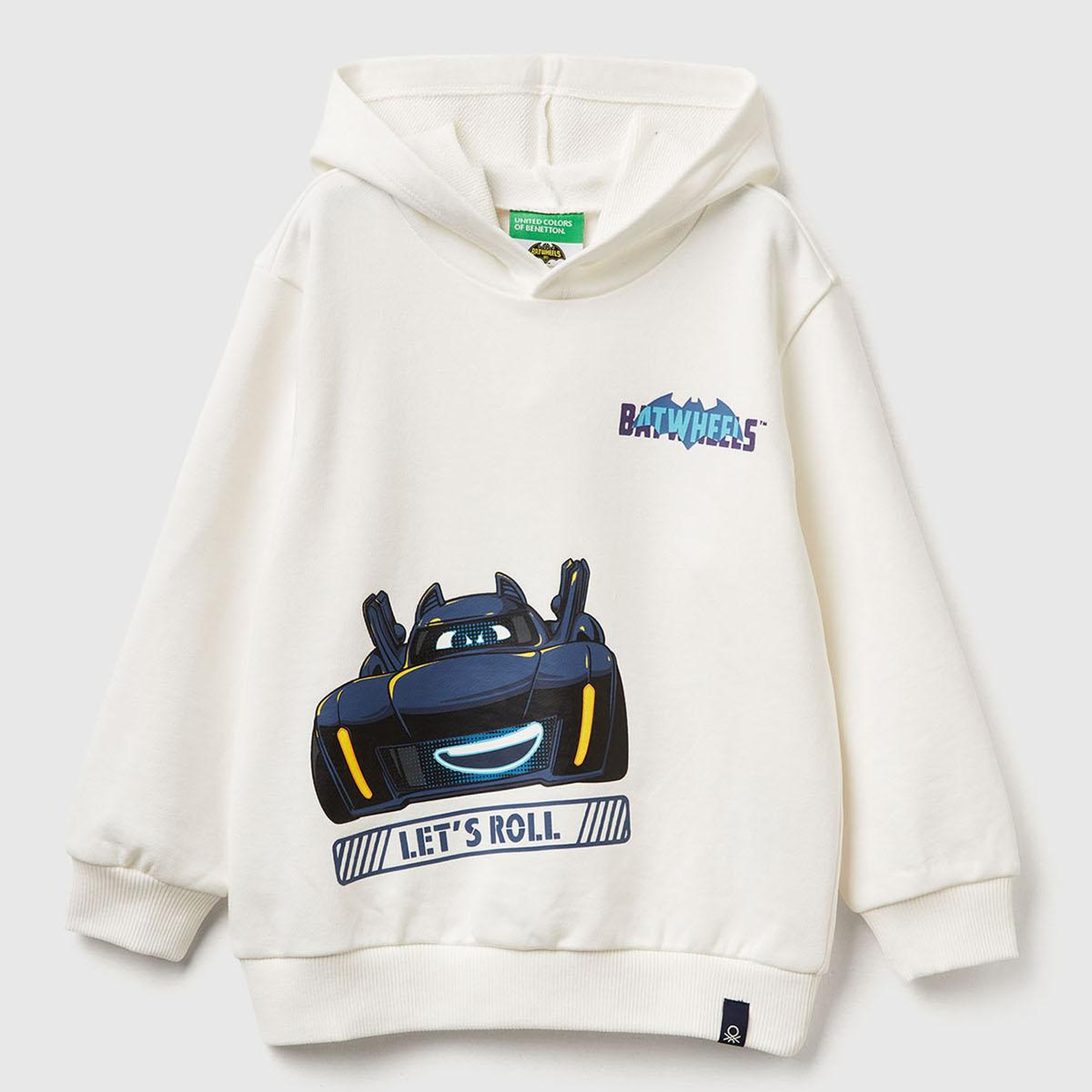 Erkek Çocuk Ekru Batwheels Baskılı Logo Etiketli Nervürlü Kapüşonlu  Sweatshirt