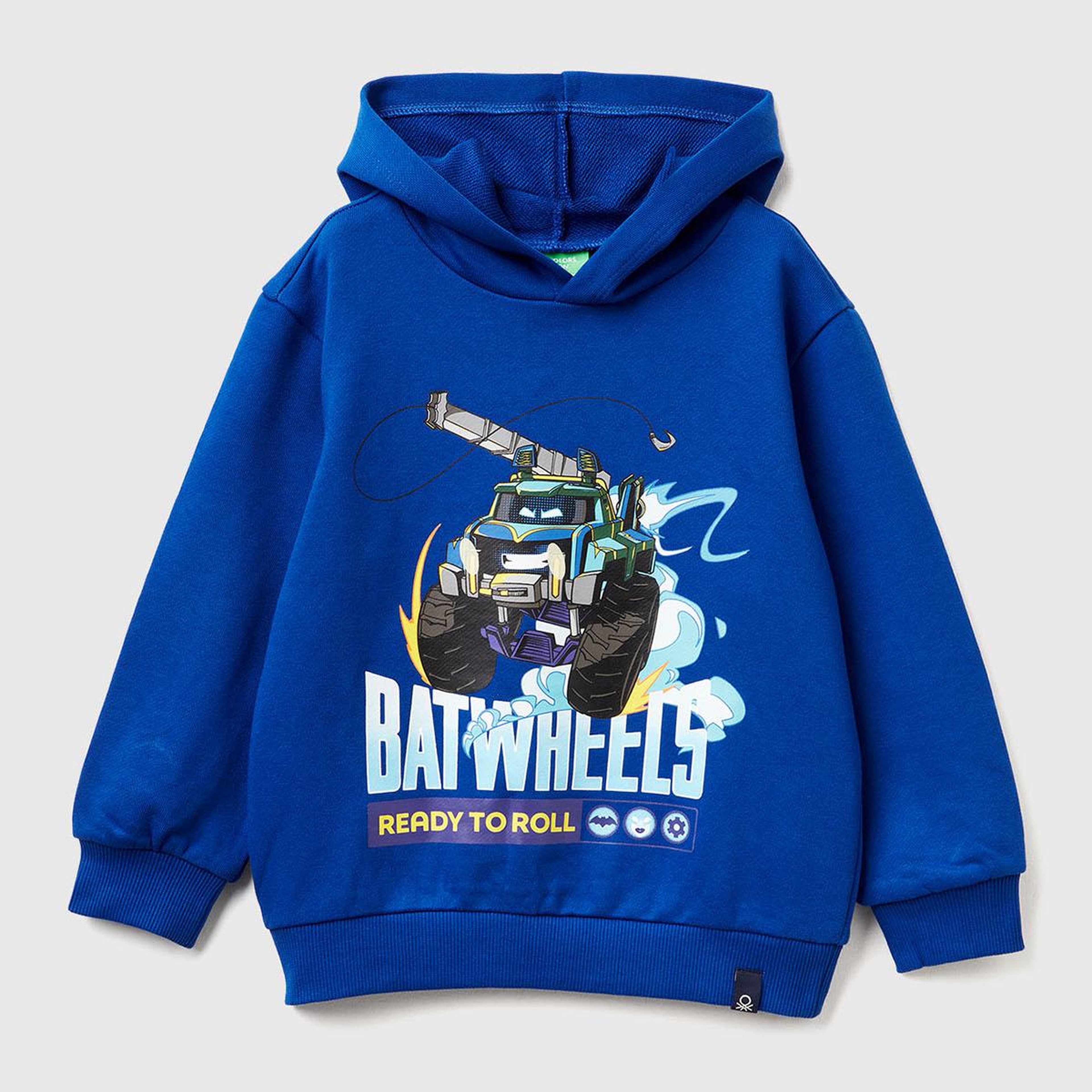 Erkek Çocuk Saks Mavisi Batwheels Baskılı Logo Etiketli Nervürlü Kapüşonlu  Sweatshirt