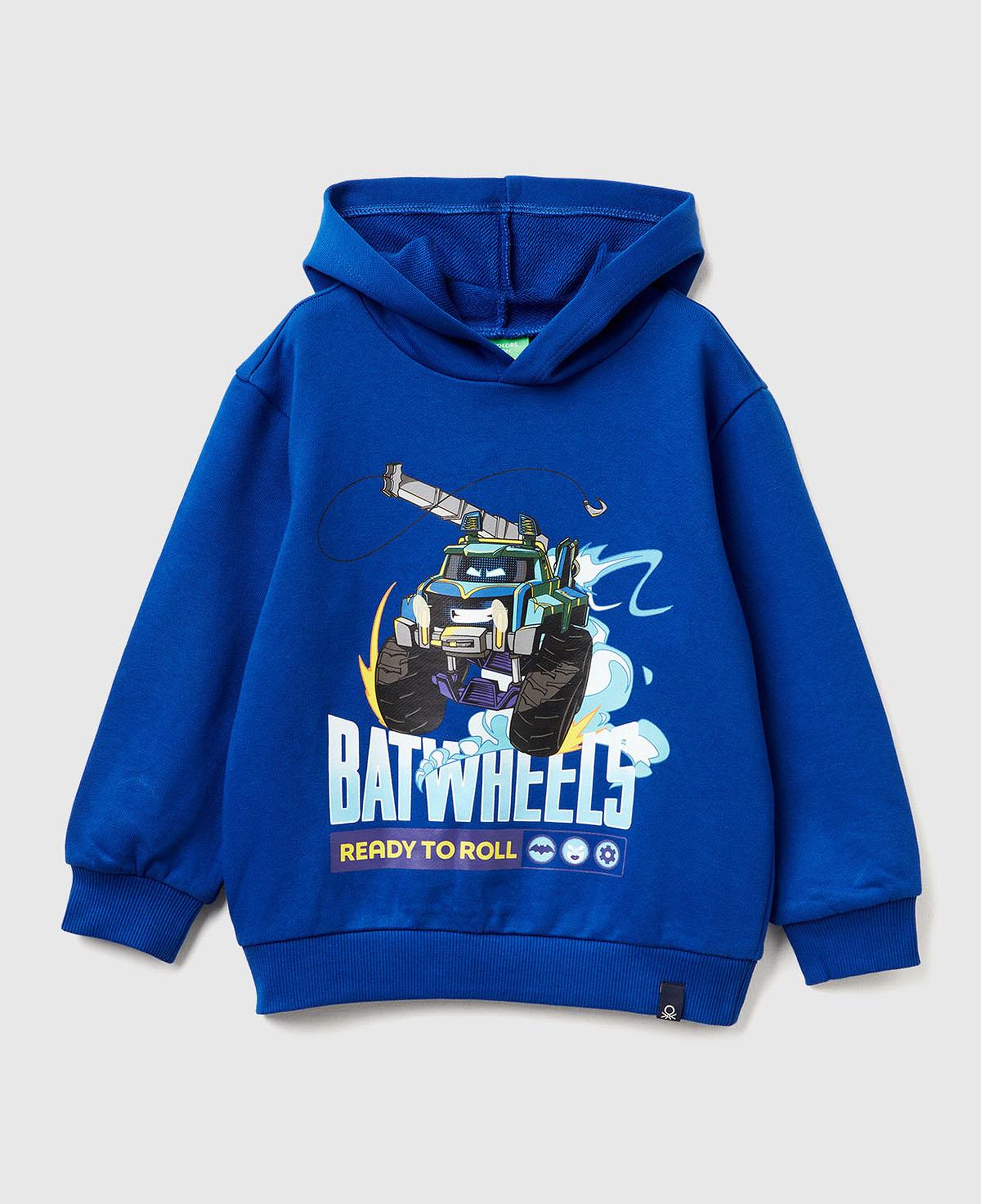 Erkek Çocuk Saks Mavisi Batwheels Baskılı Logo Etiketli Nervürlü Kapüşonlu  Sweatshirt