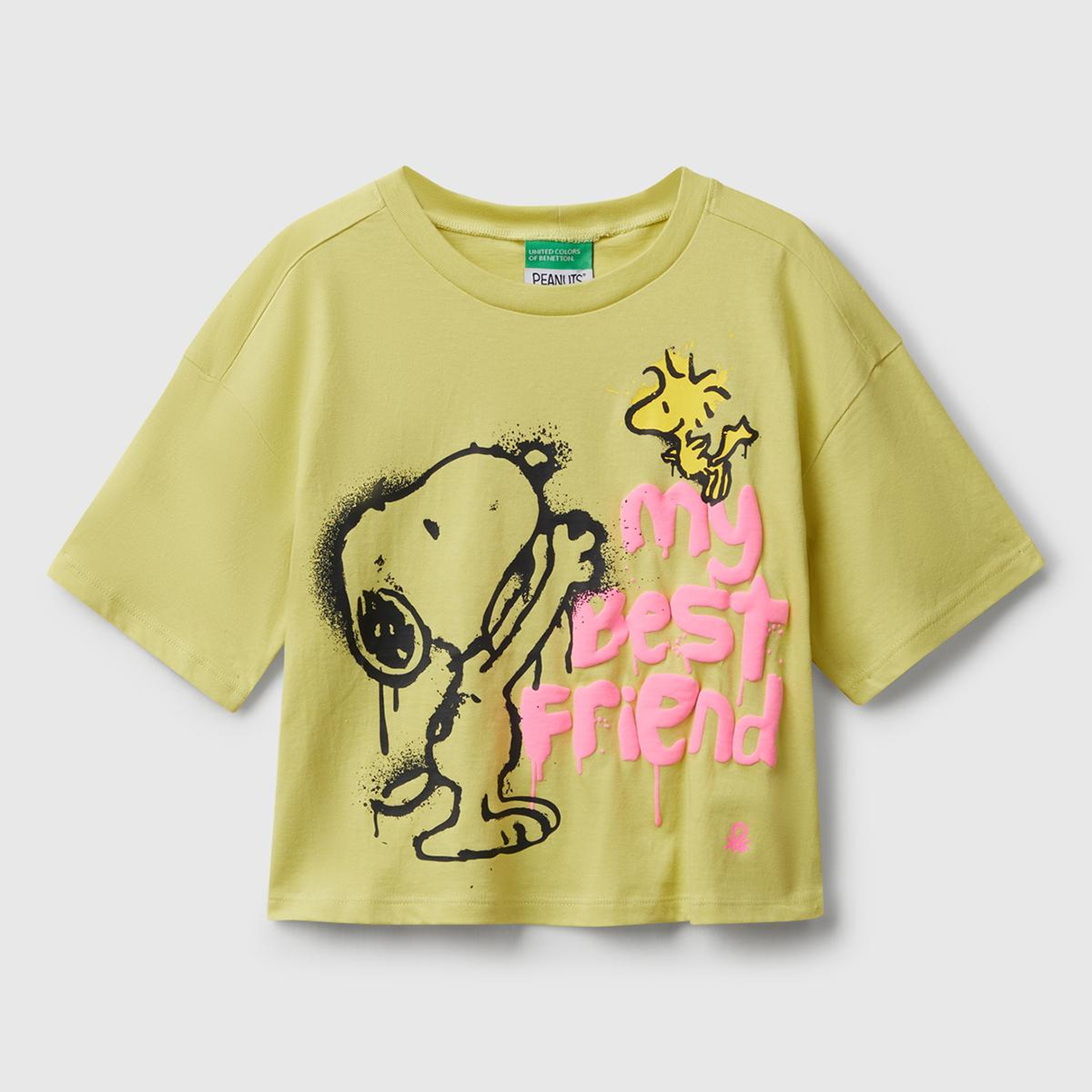 Kız Çocuk Hardal Önü Baskılı Boxy T-shirt