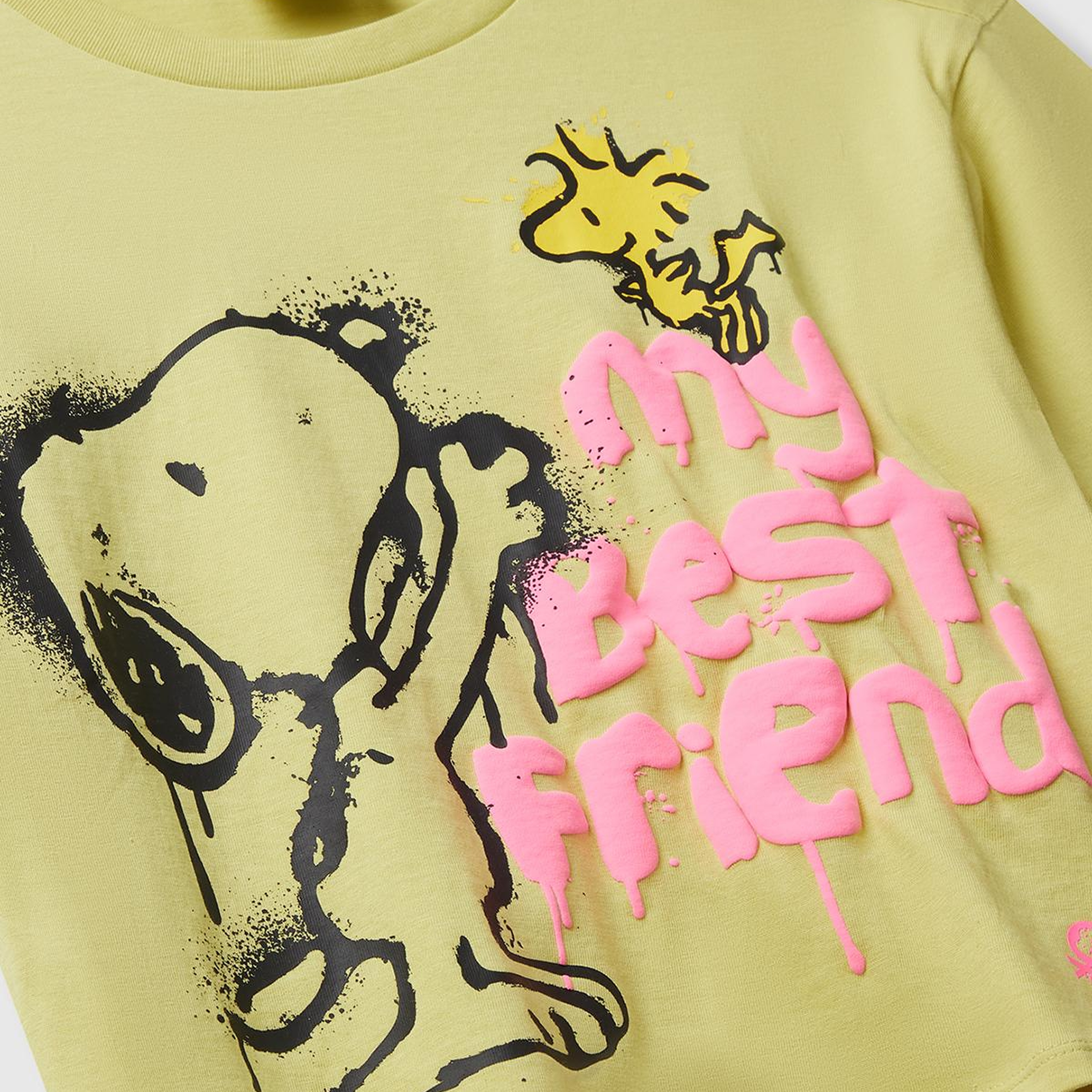 Kız Çocuk Hardal Önü Baskılı Boxy T-shirt