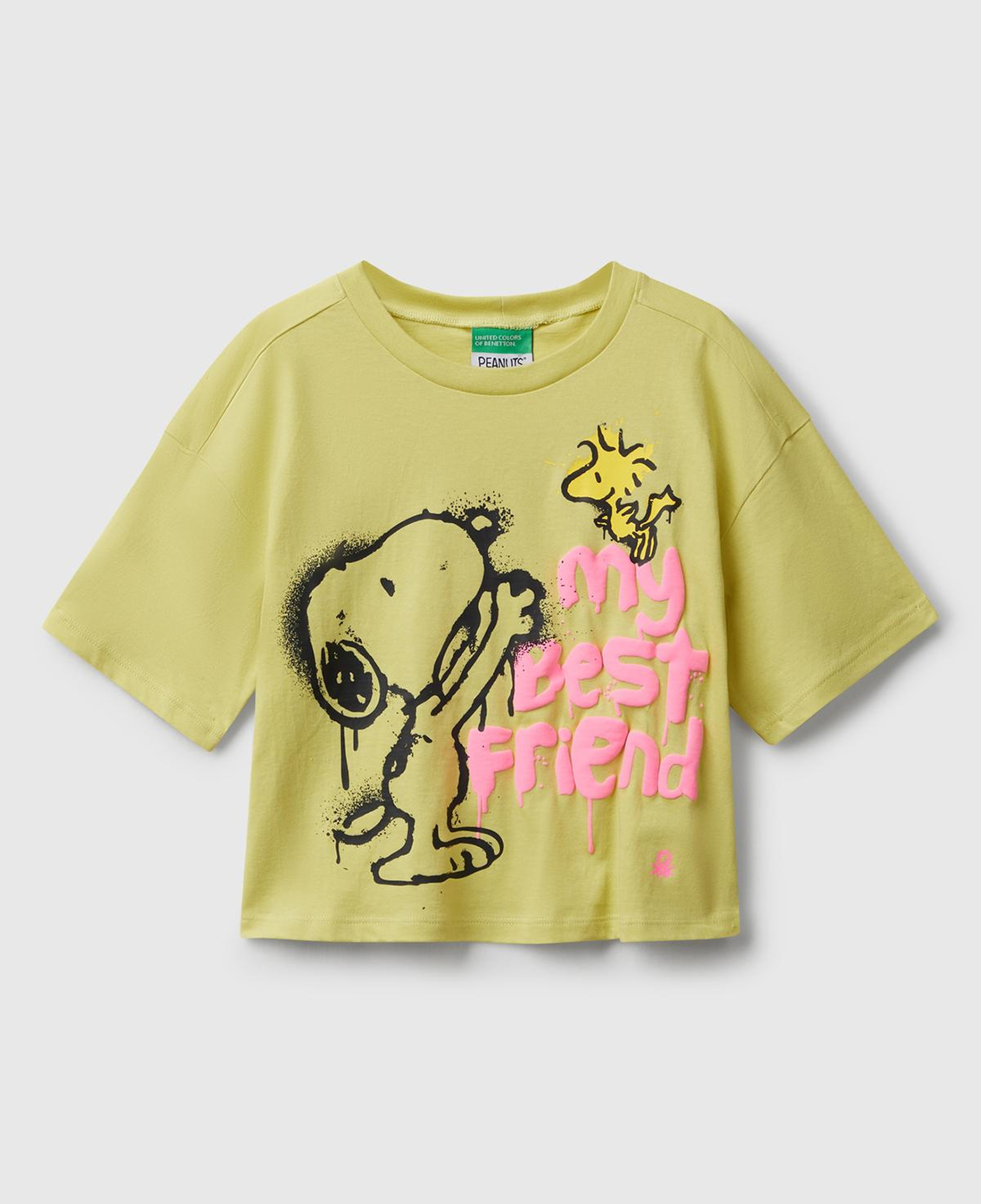 Kız Çocuk Hardal Önü Baskılı Boxy T-shirt