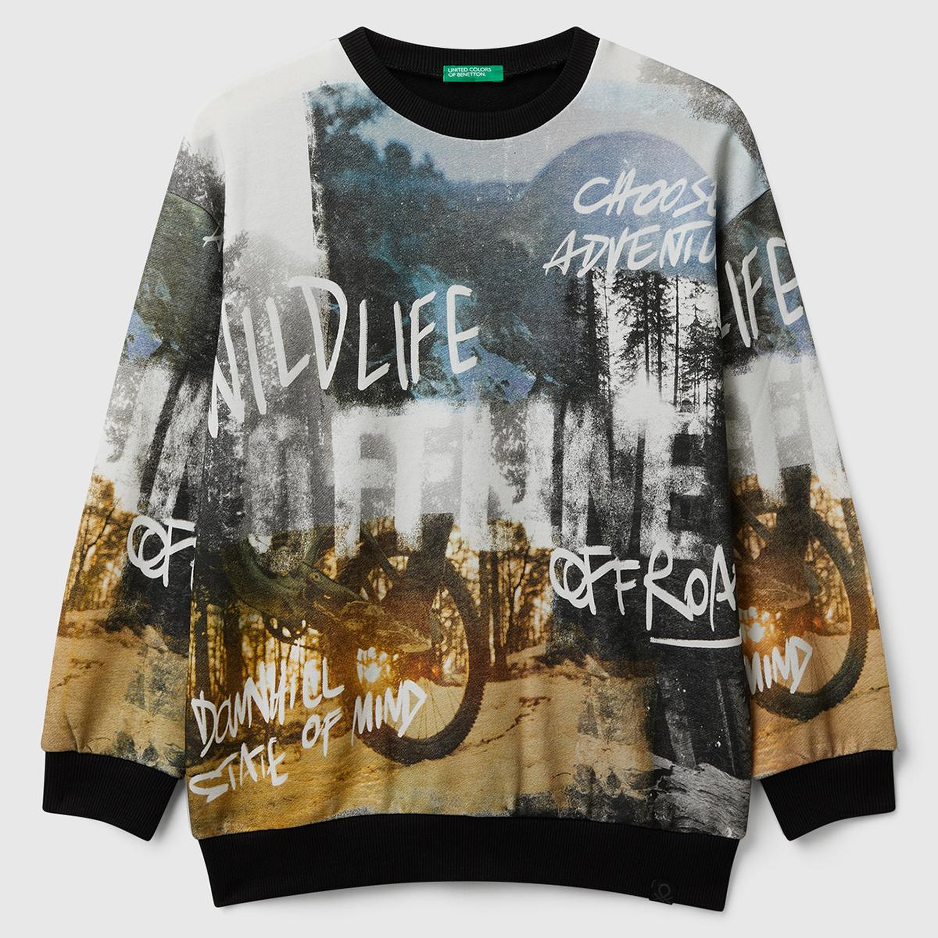 Erkek Çocuk Çok Renkli Önü ve Kolları Baskılı Bisiklet Yaka Oversize Sweatshirt