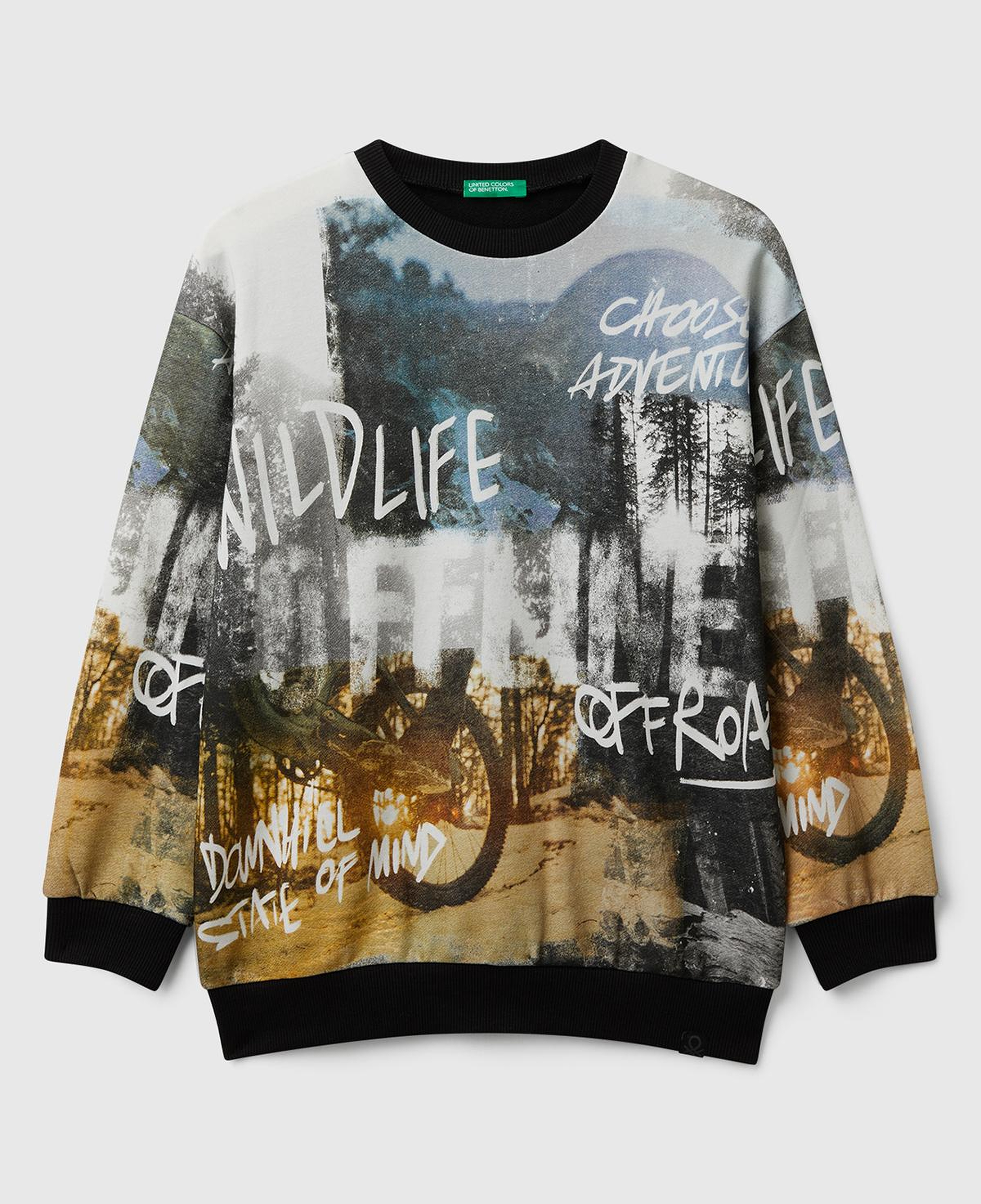 Erkek Çocuk Çok Renkli Önü ve Kolları Baskılı Bisiklet Yaka Oversize Sweatshirt