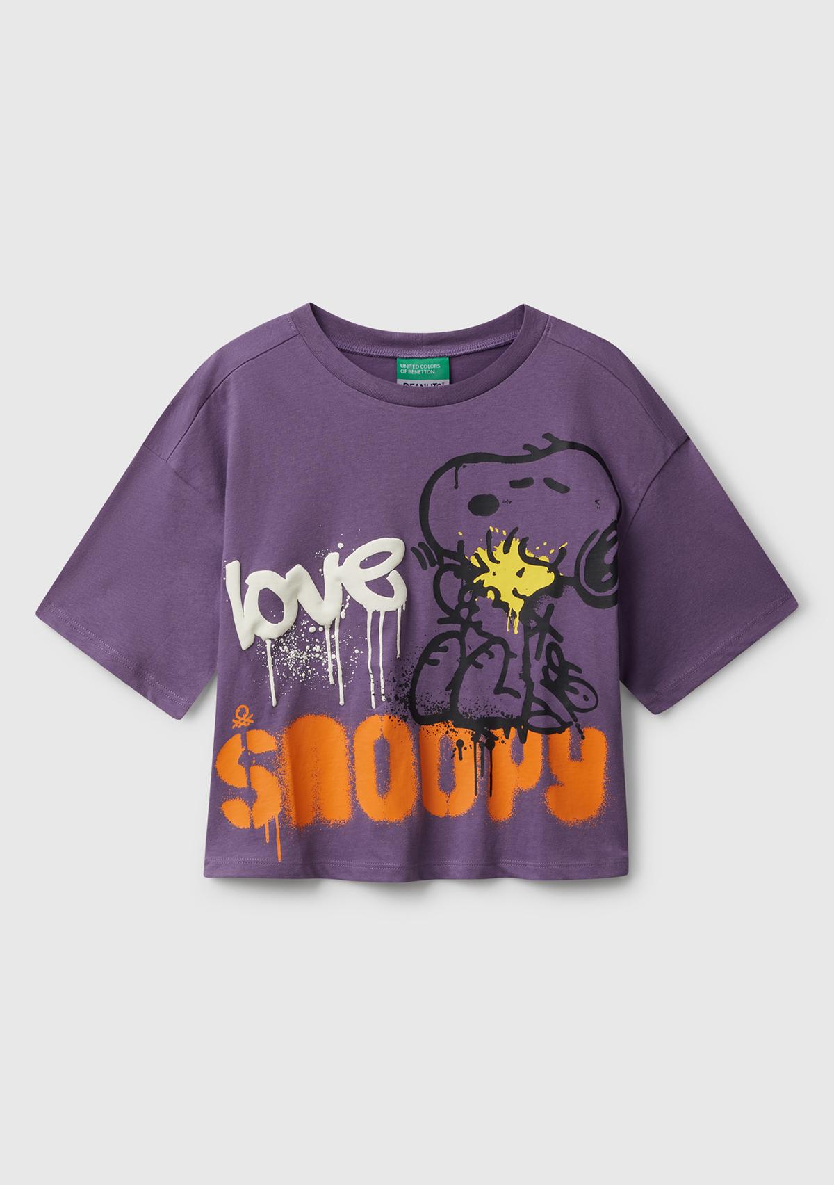 Kız Çocuk Mor Önü Baskılı Boxy T-shirt