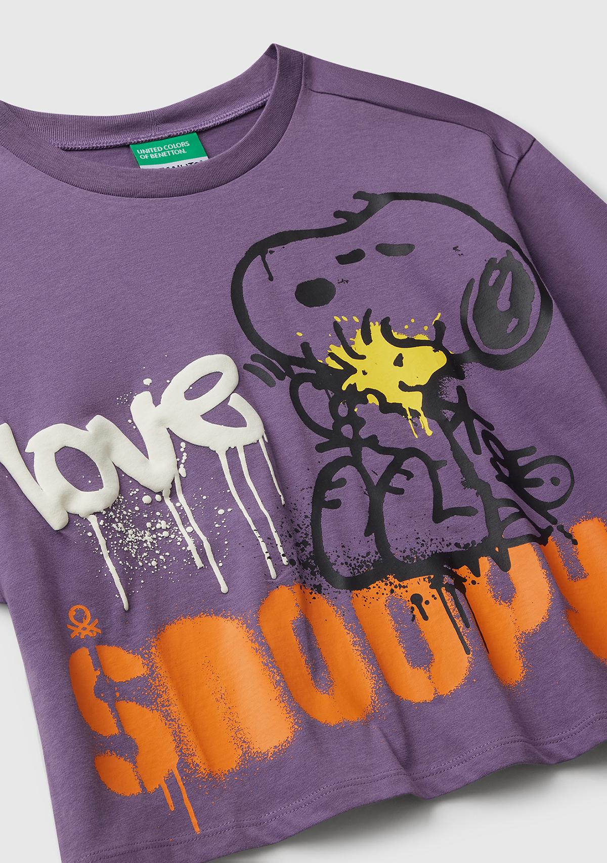 Kız Çocuk Mor Önü Baskılı Boxy T-shirt
