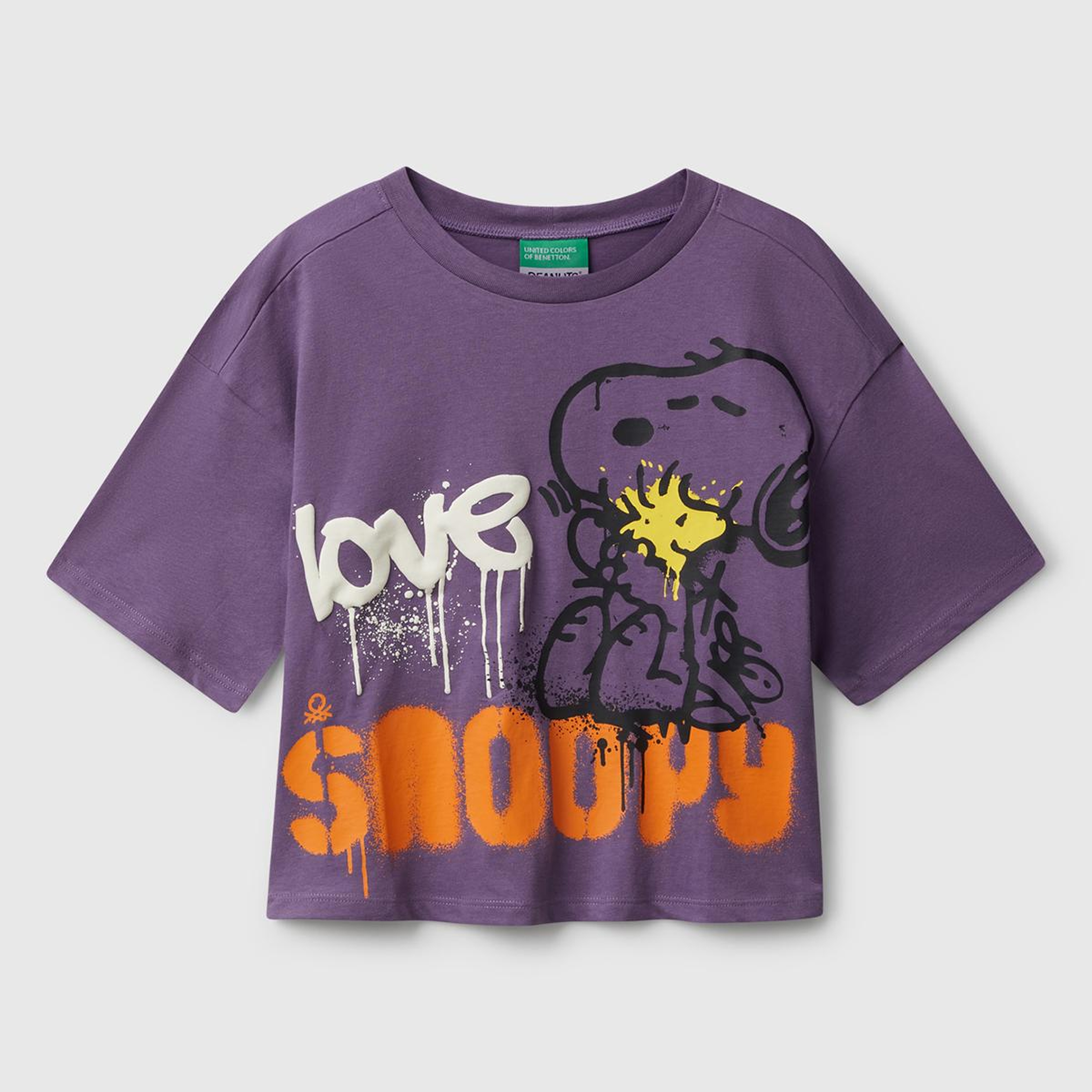 Kız Çocuk Mor Önü Baskılı Boxy T-shirt