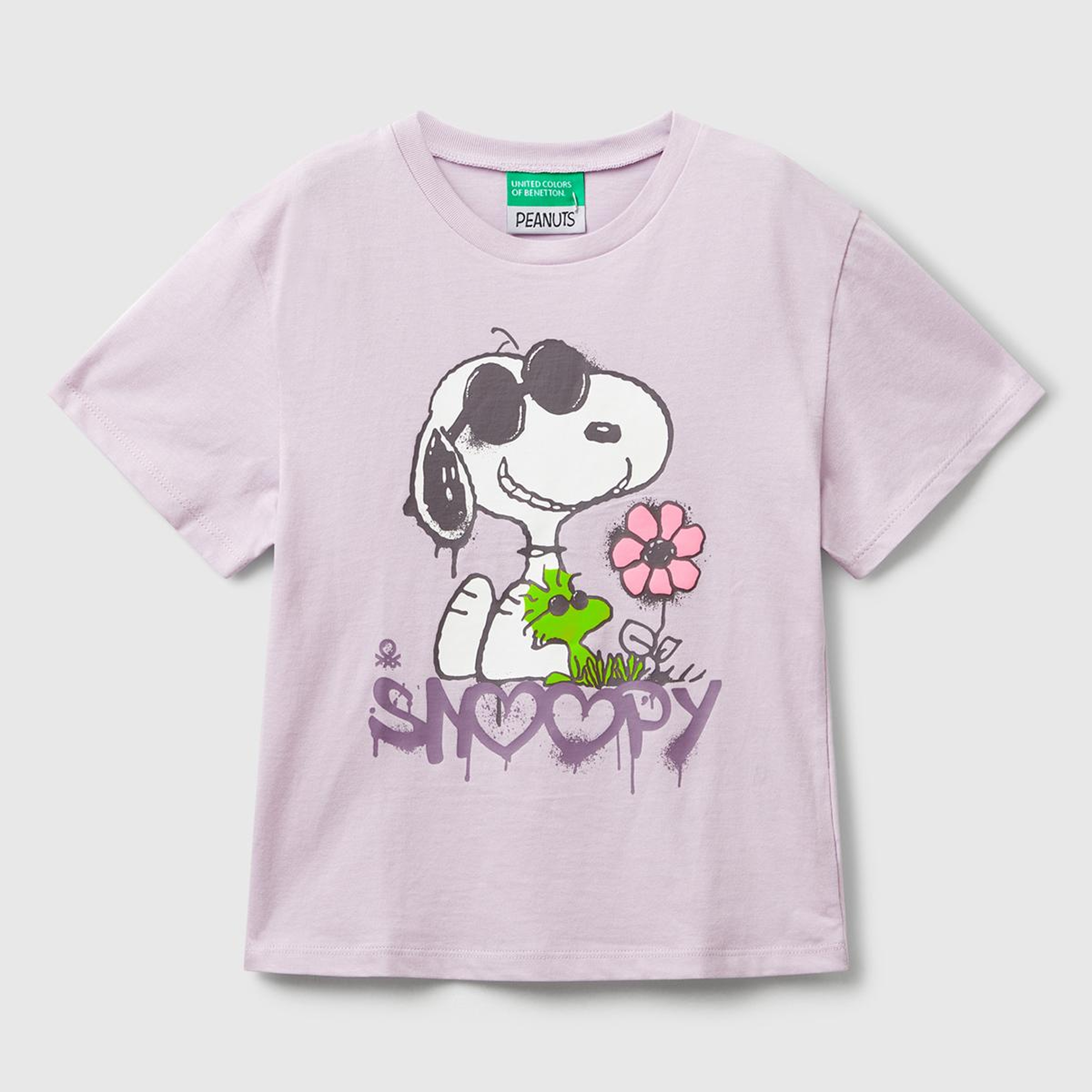 Kız Çocuk Lila Önü Baskılı Logo Detaylı Ribana Yakalı T-shirt