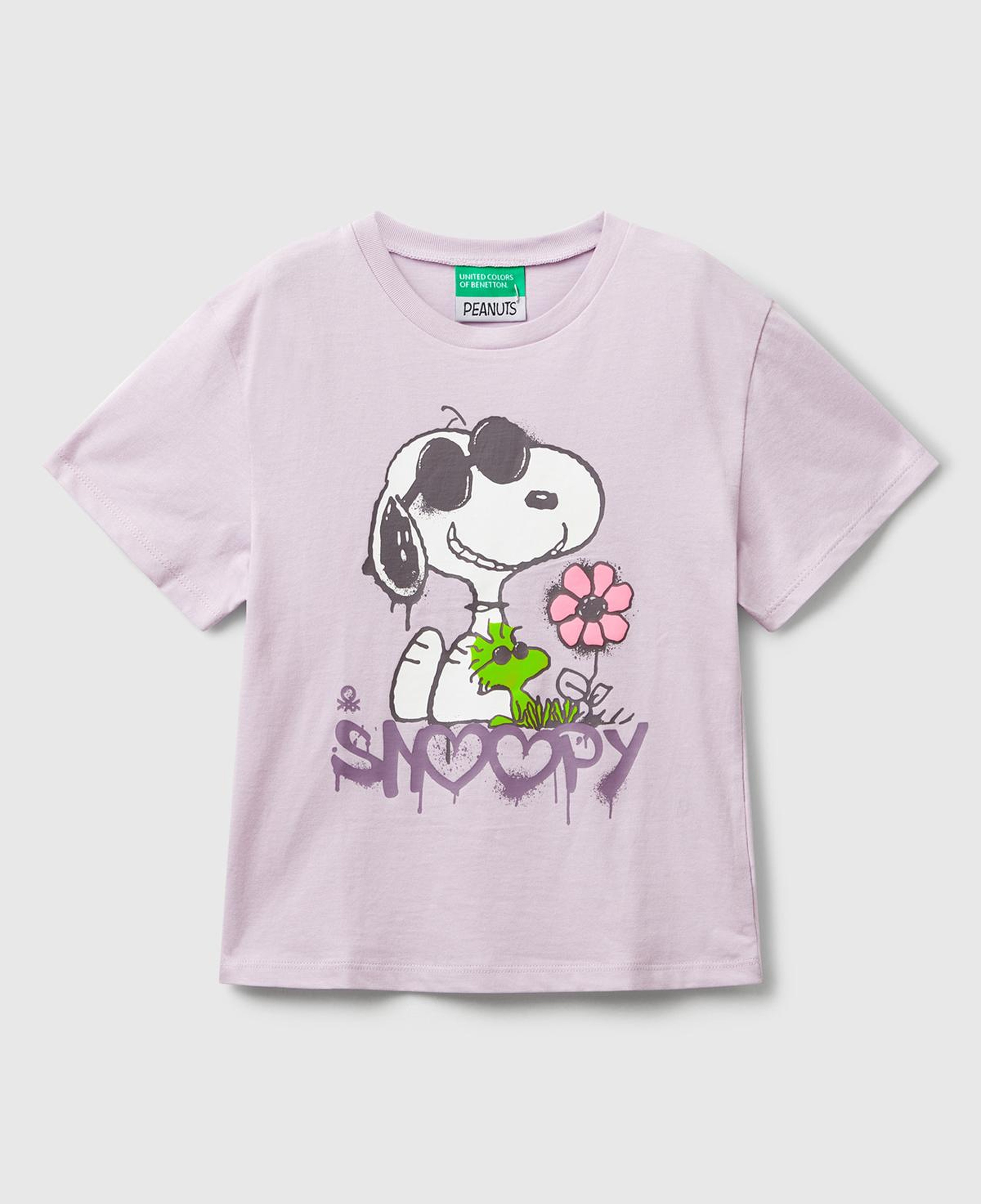 Kız Çocuk Lila Önü Baskılı Logo Detaylı Ribana Yakalı T-shirt