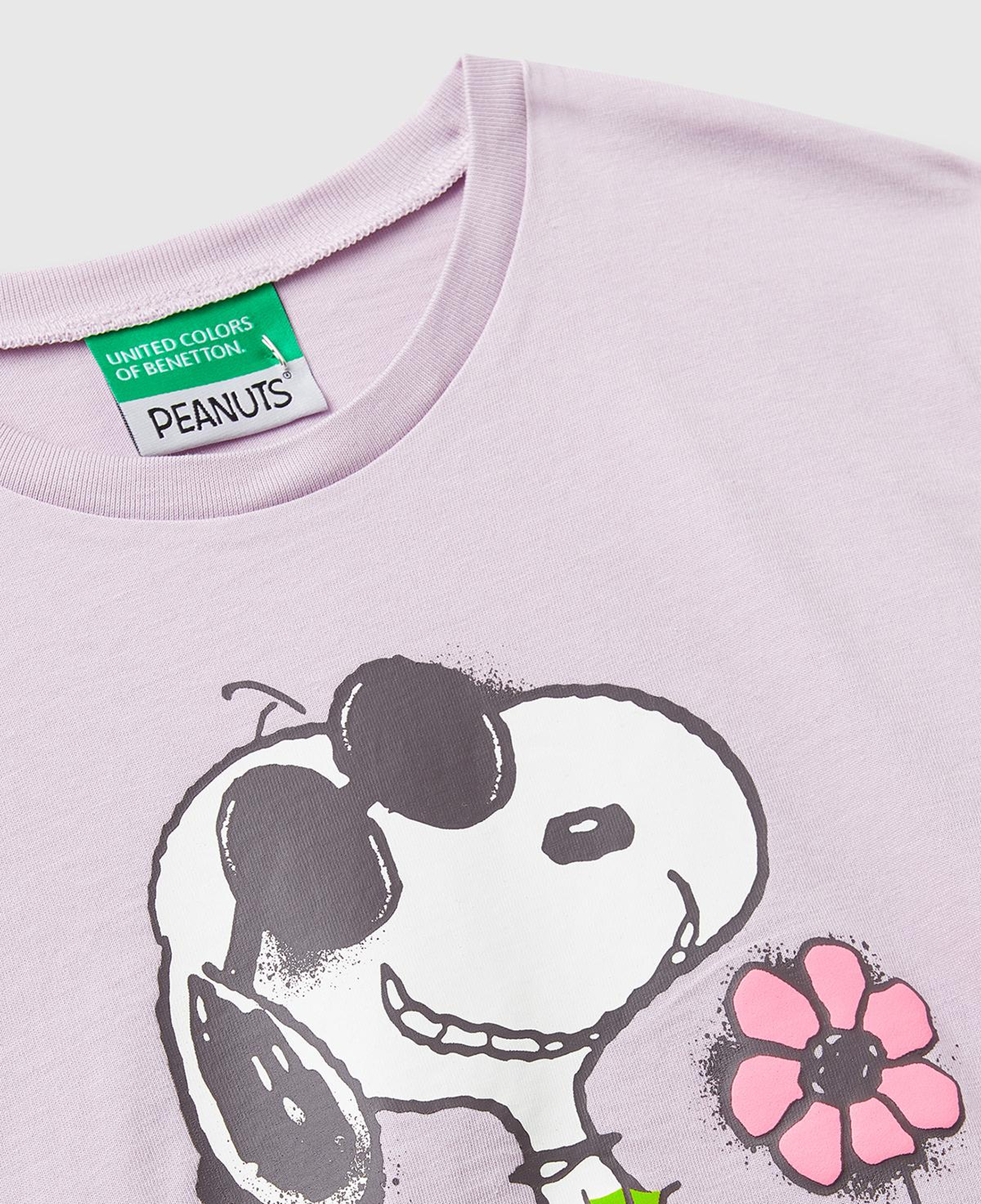 Kız Çocuk Lila Önü Baskılı Logo Detaylı Ribana Yakalı T-shirt