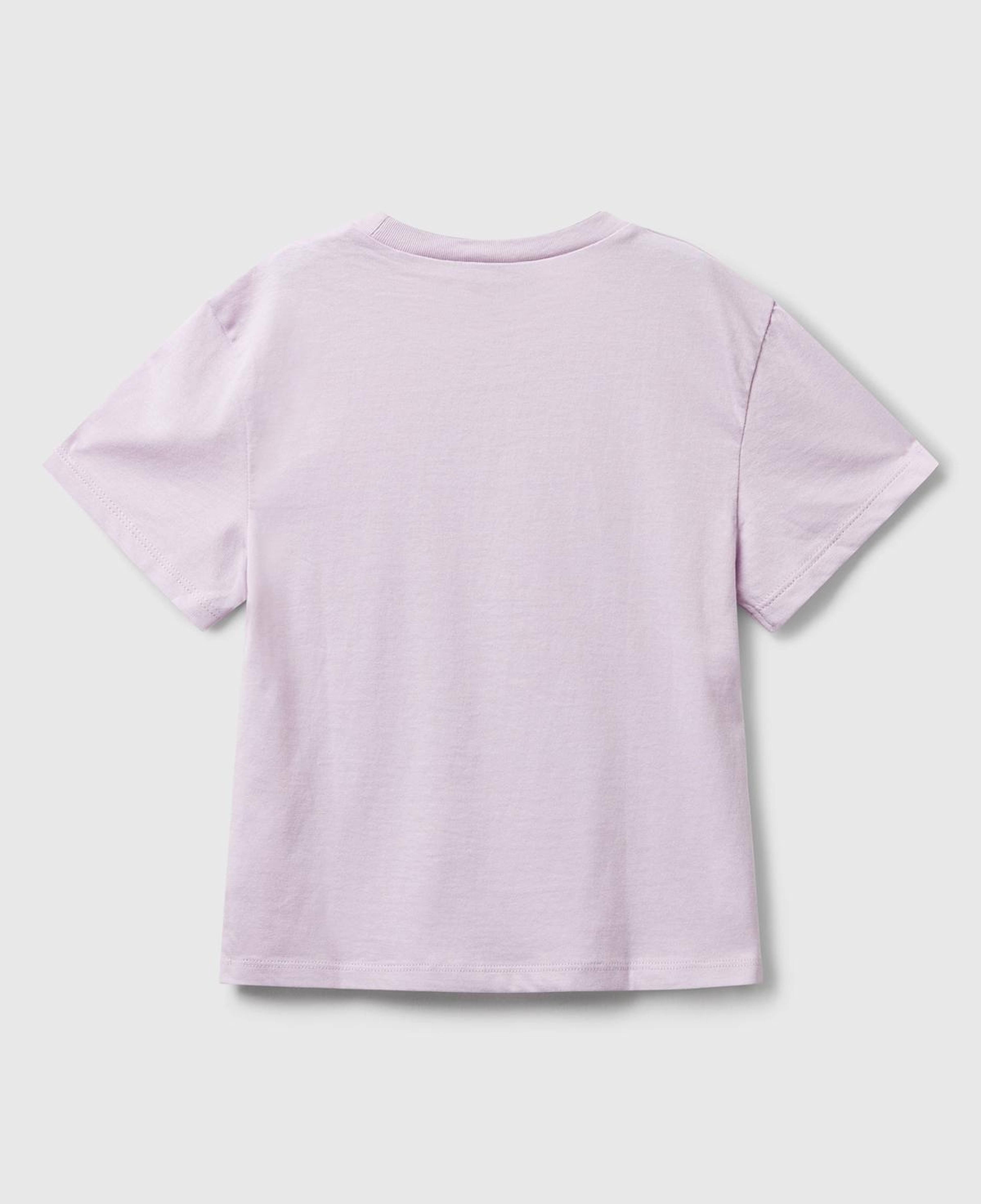 Kız Çocuk Lila Önü Baskılı Logo Detaylı Ribana Yakalı T-shirt