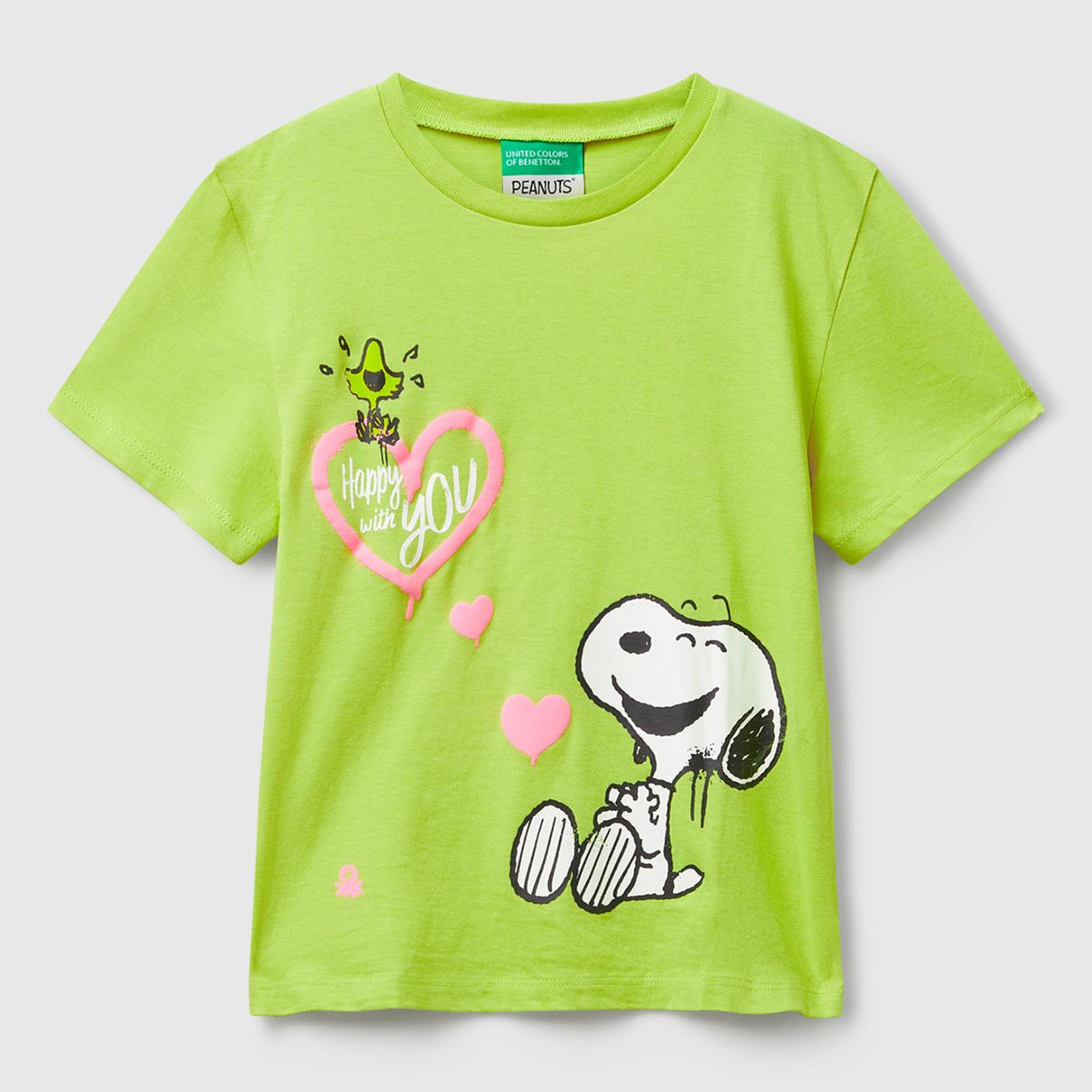 Kız Çocuk Hardal Önü Baskılı Logo Detaylı Ribana Yakalı T-shirt