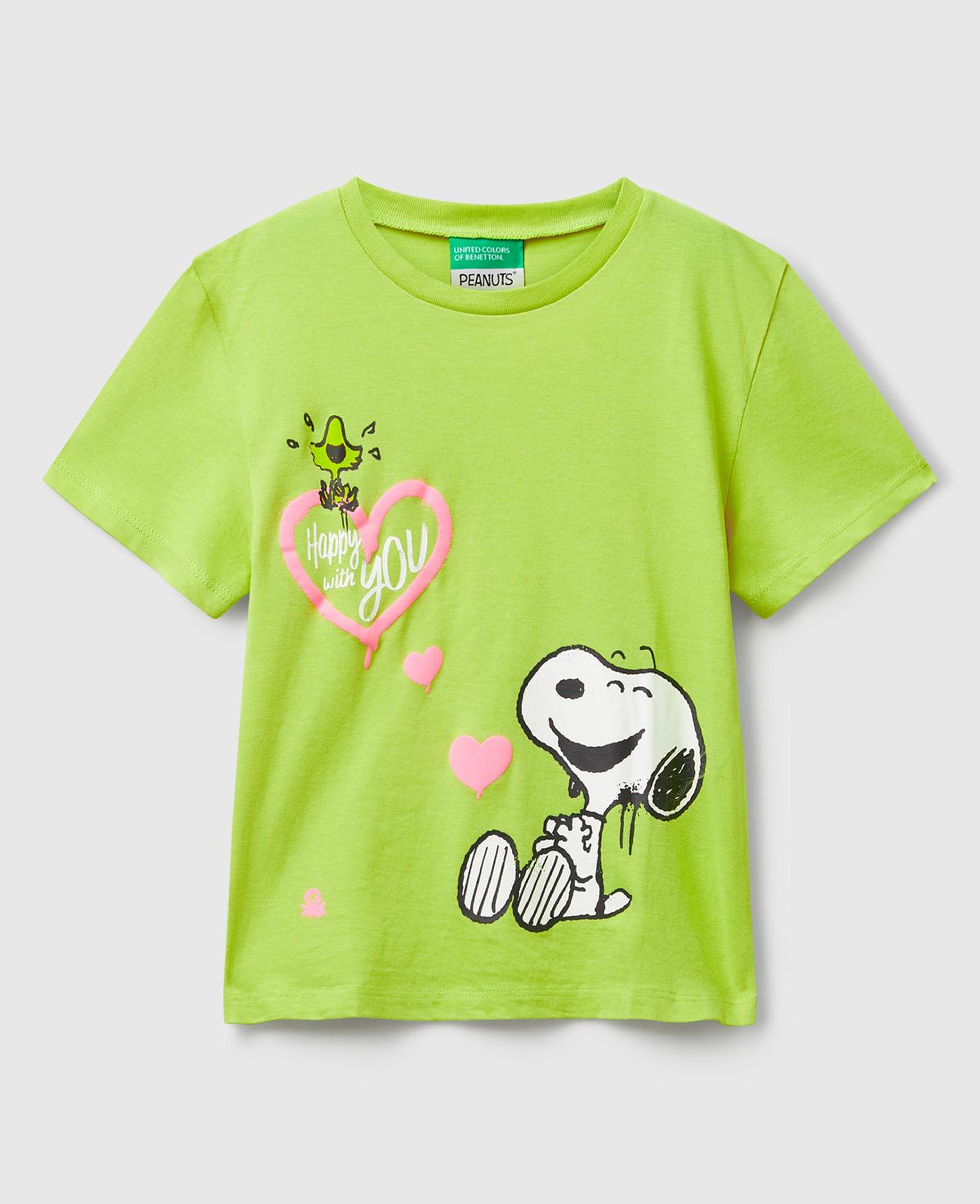 Kız Çocuk Hardal Önü Baskılı Logo Detaylı Ribana Yakalı T-shirt