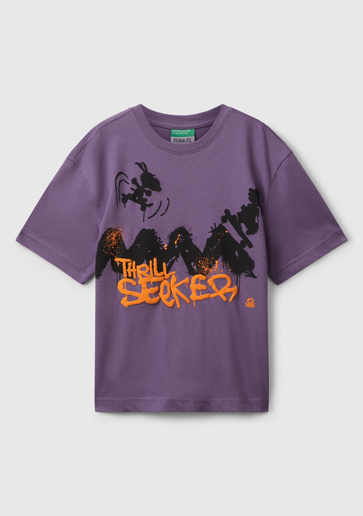 Erkek Çocuk Mor Çok Renkli Peanuts Baskılı Kolu Logo Etiketli Comfort Fit T-shirt