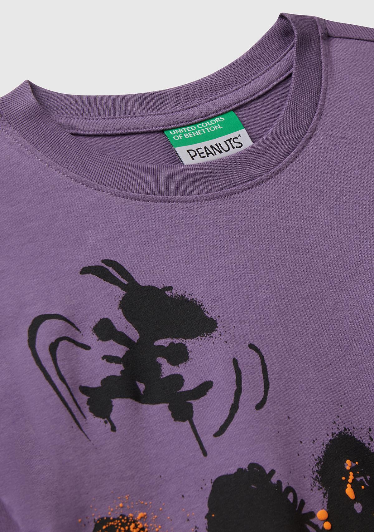 Erkek Çocuk Mor Çok Renkli Peanuts Baskılı Kolu Logo Etiketli Comfort Fit T-shirt