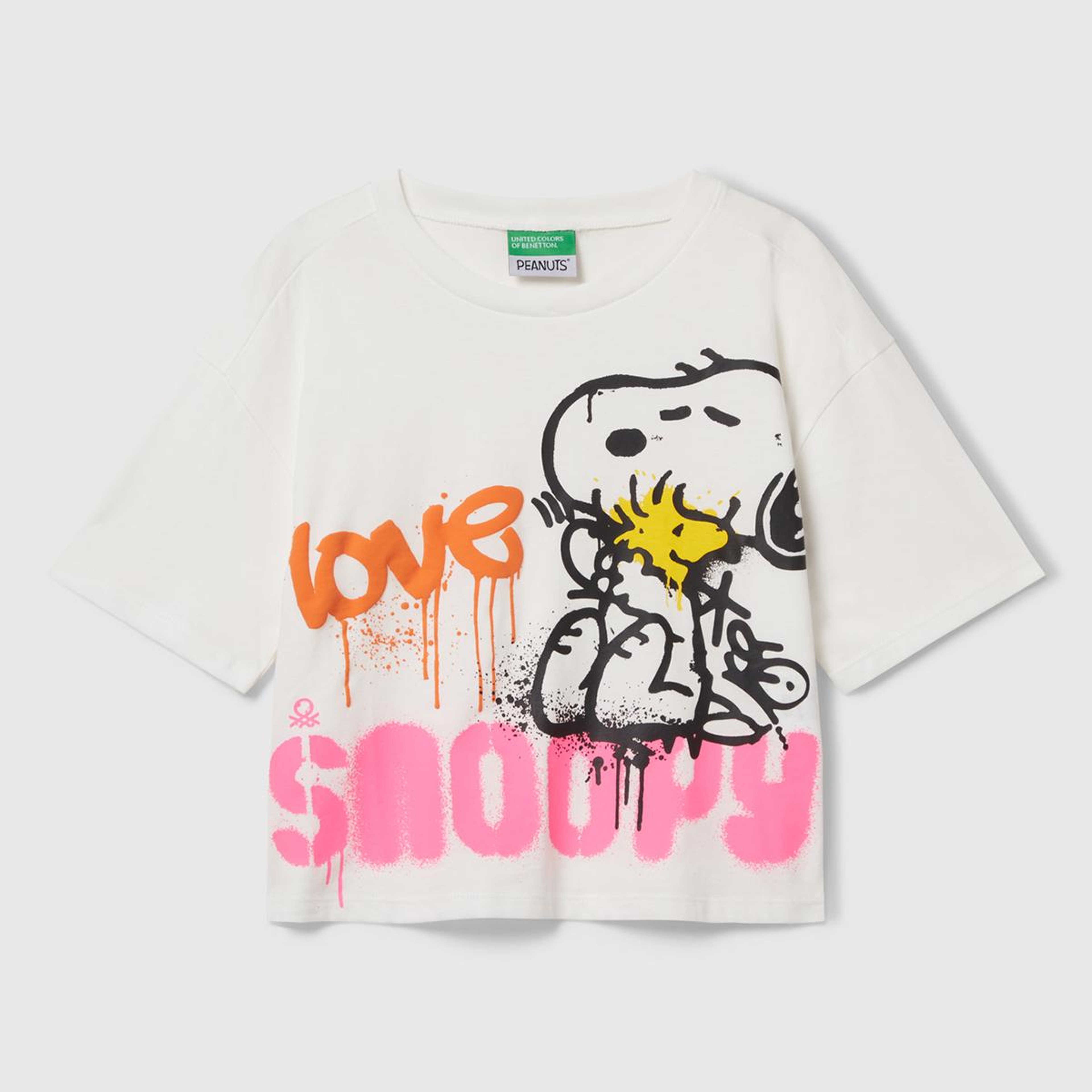 Kız Çocuk Ekru Önü Baskılı Boxy T-shirt