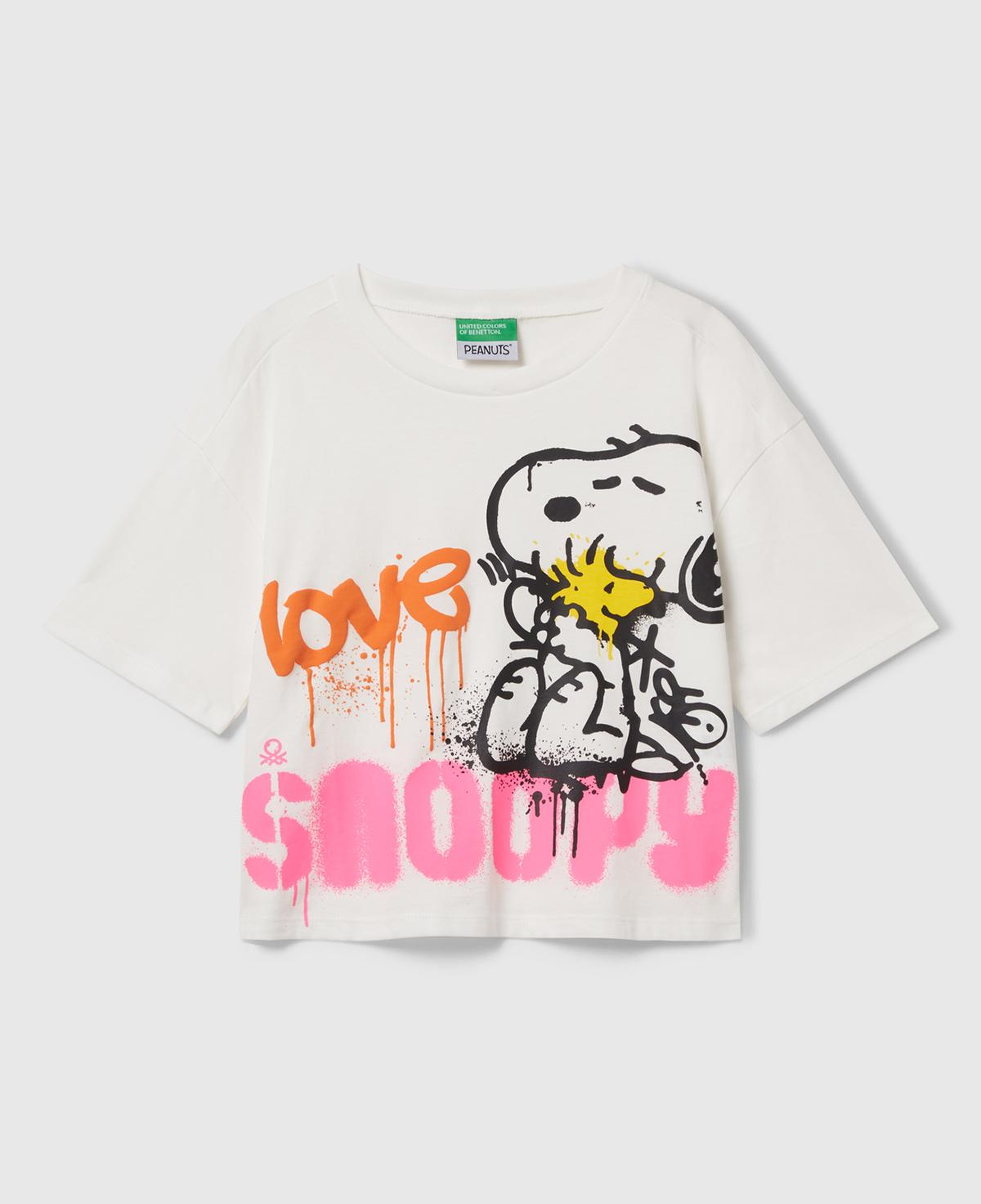 Kız Çocuk Ekru Önü Baskılı Boxy T-shirt
