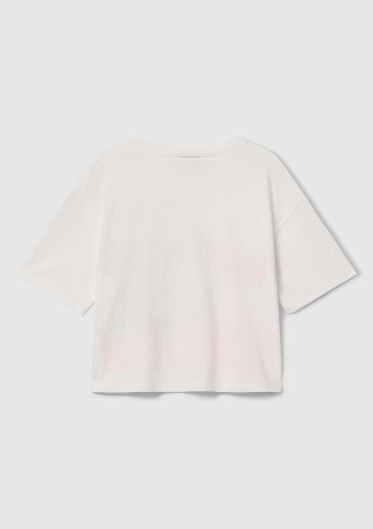 Kız Çocuk Ekru Önü Baskılı Boxy T-shirt