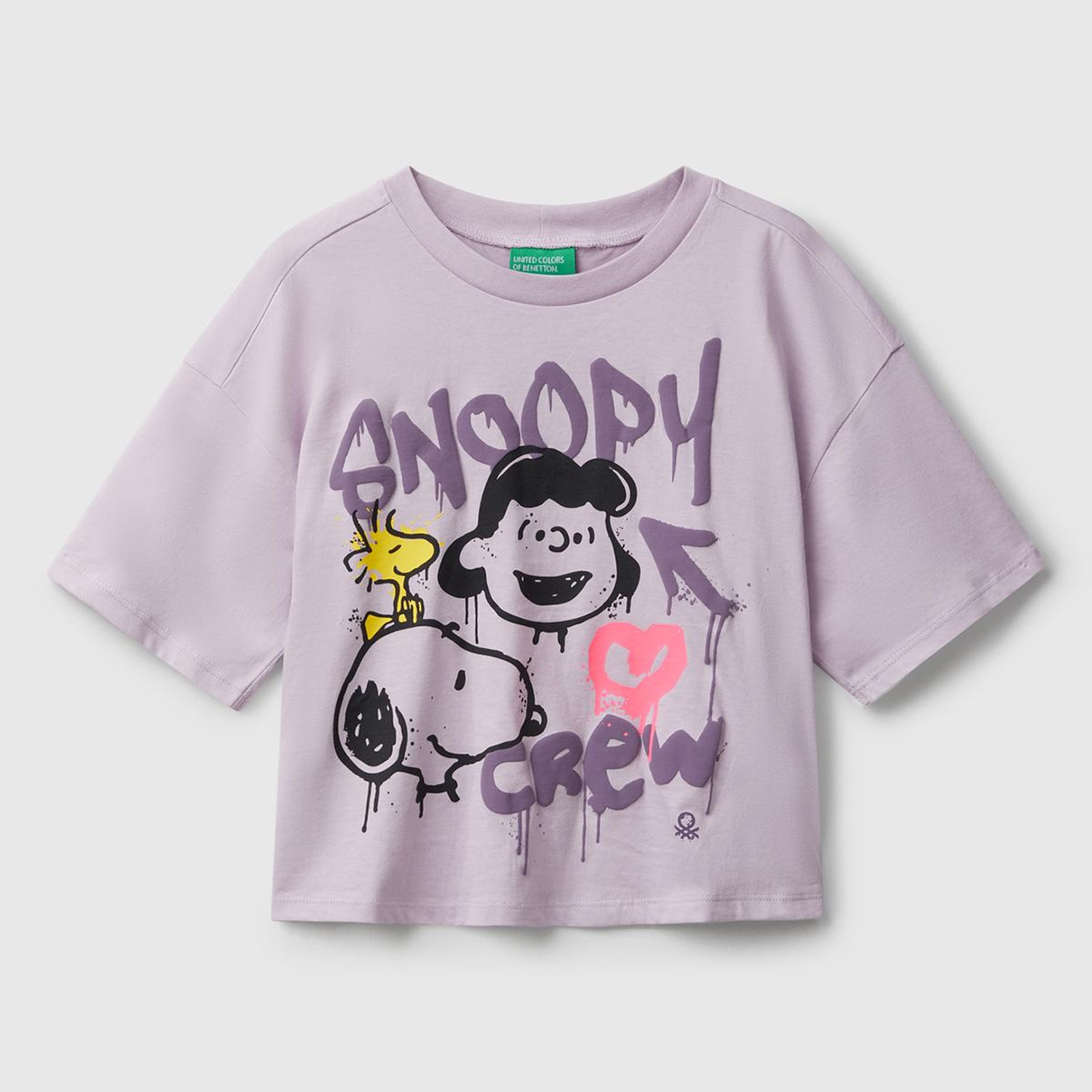 Kız Çocuk Lila Önü Baskılı Boxy T-shirt