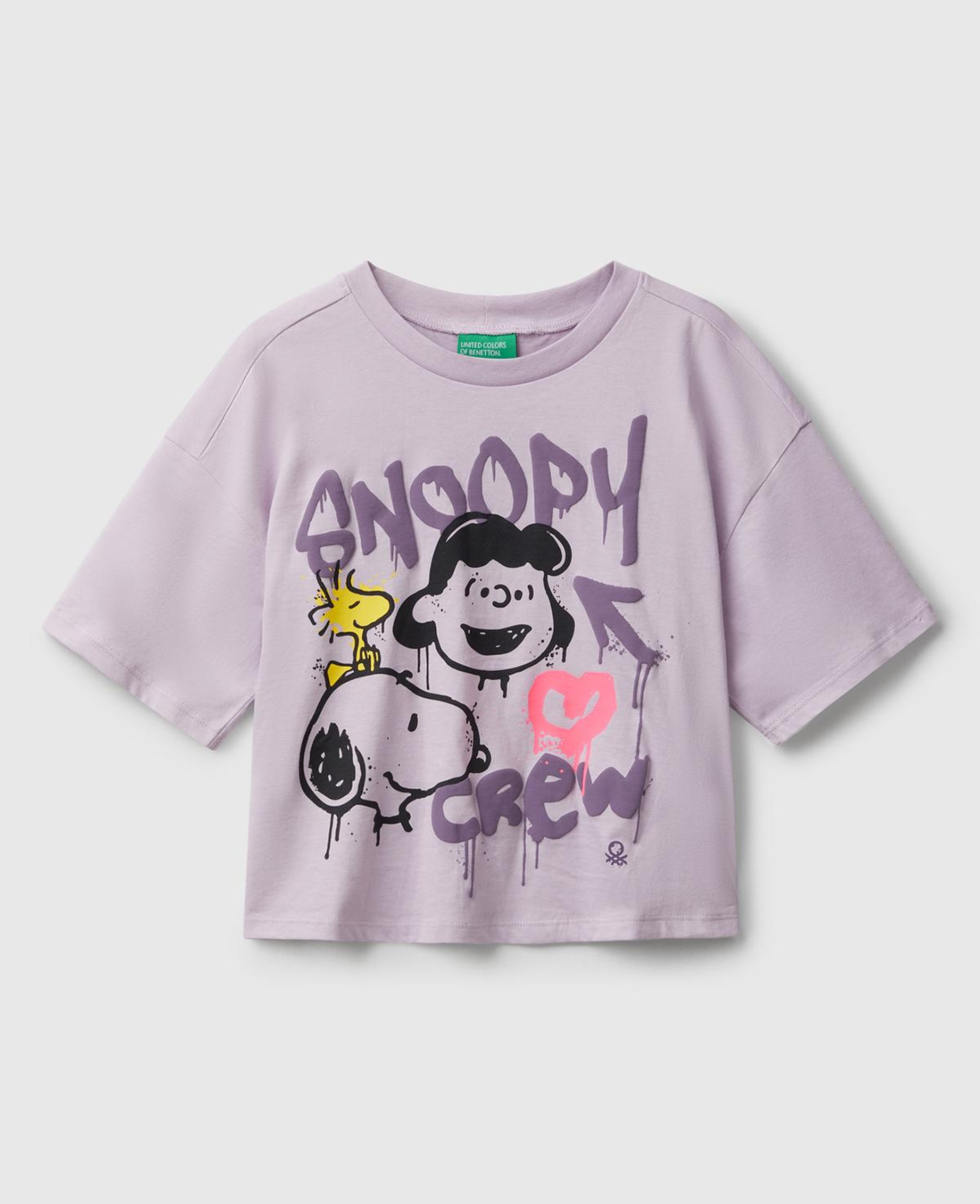 Kız Çocuk Lila Önü Baskılı Boxy T-shirt