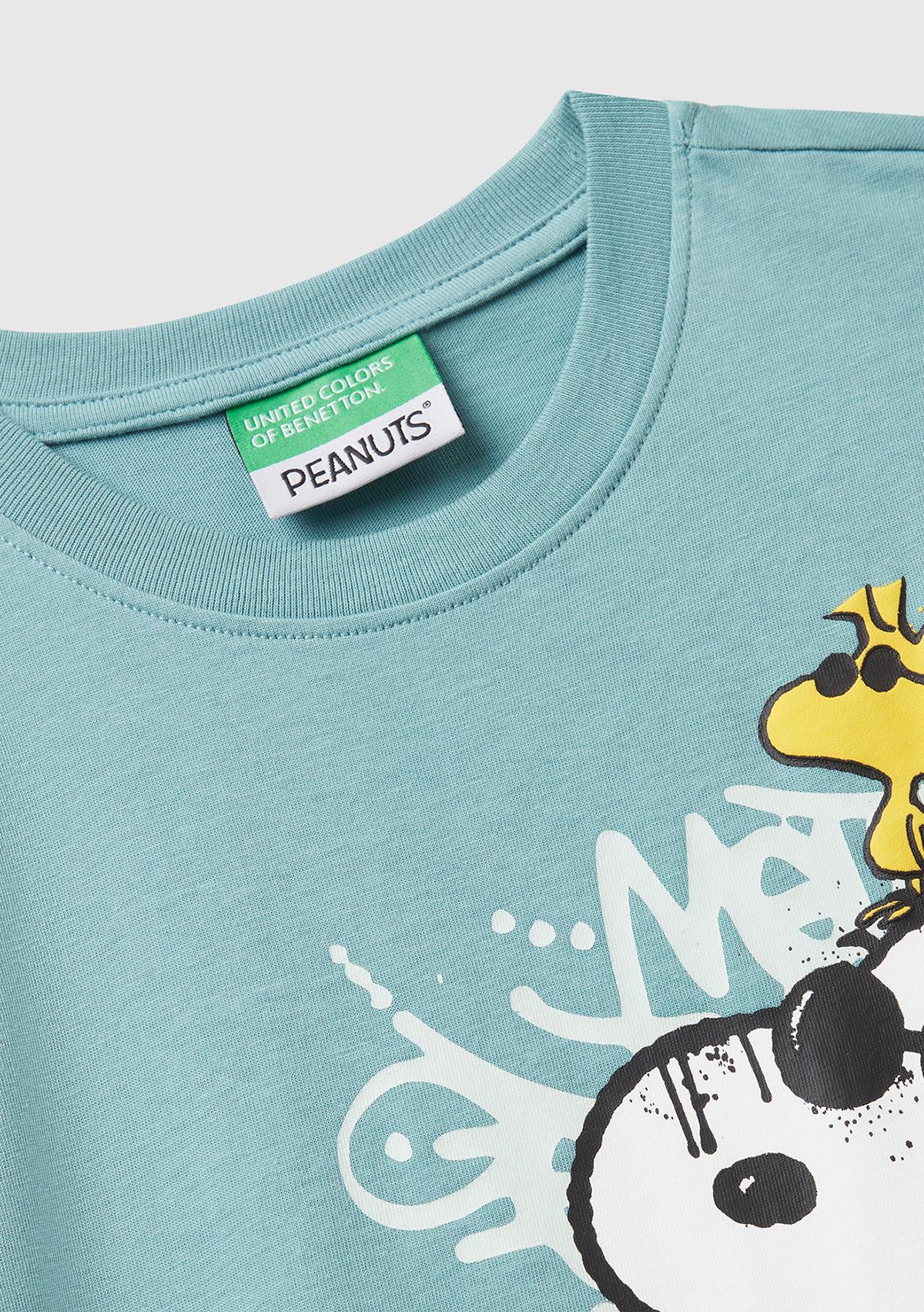 Erkek Çocuk Gri-Yeşil Önü Renkli Peanuts Baskılı T-shirt