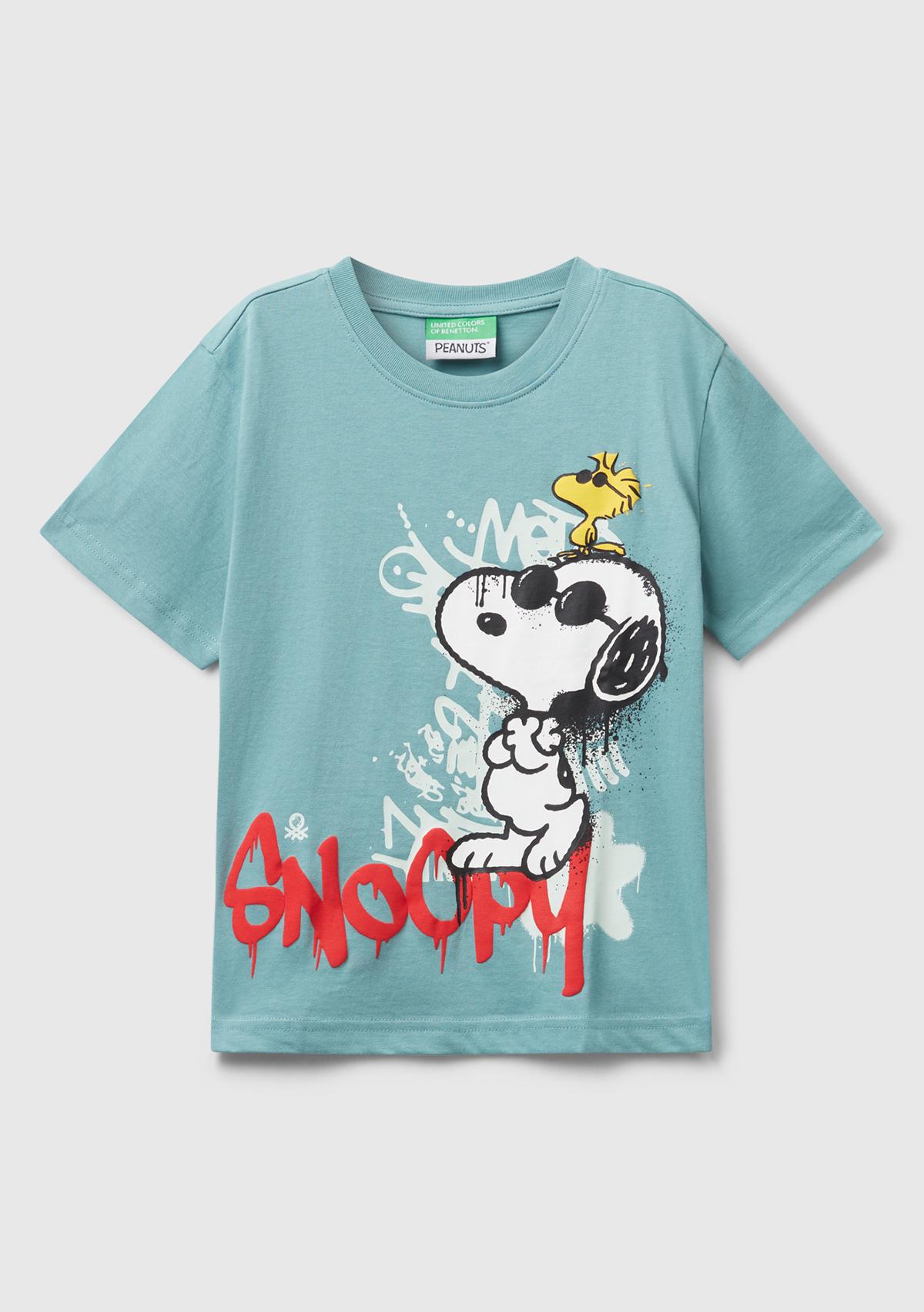 Erkek Çocuk Gri-Yeşil Önü Renkli Peanuts Baskılı T-shirt