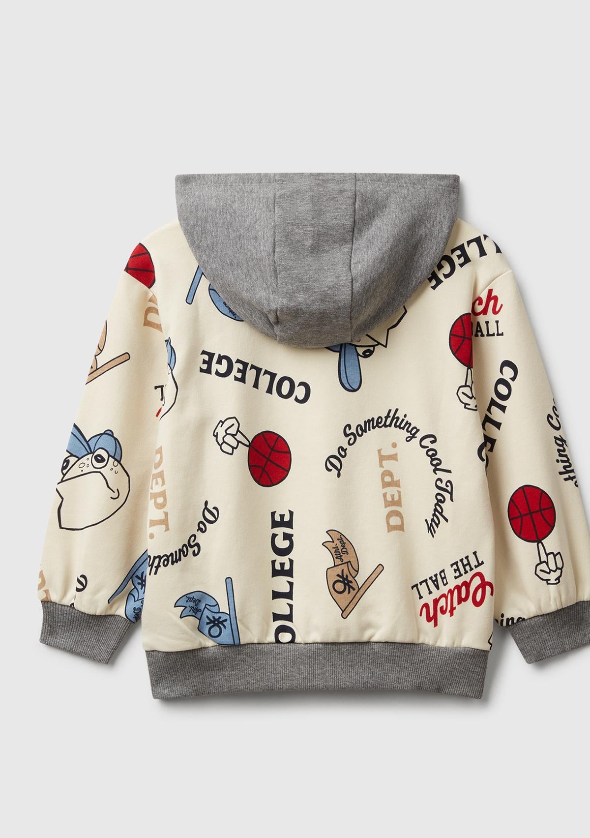 Erkek Çocuk Ekri Mix Tamamı Baskılı Önü Cepli Kapüşonlu Sweatshirt