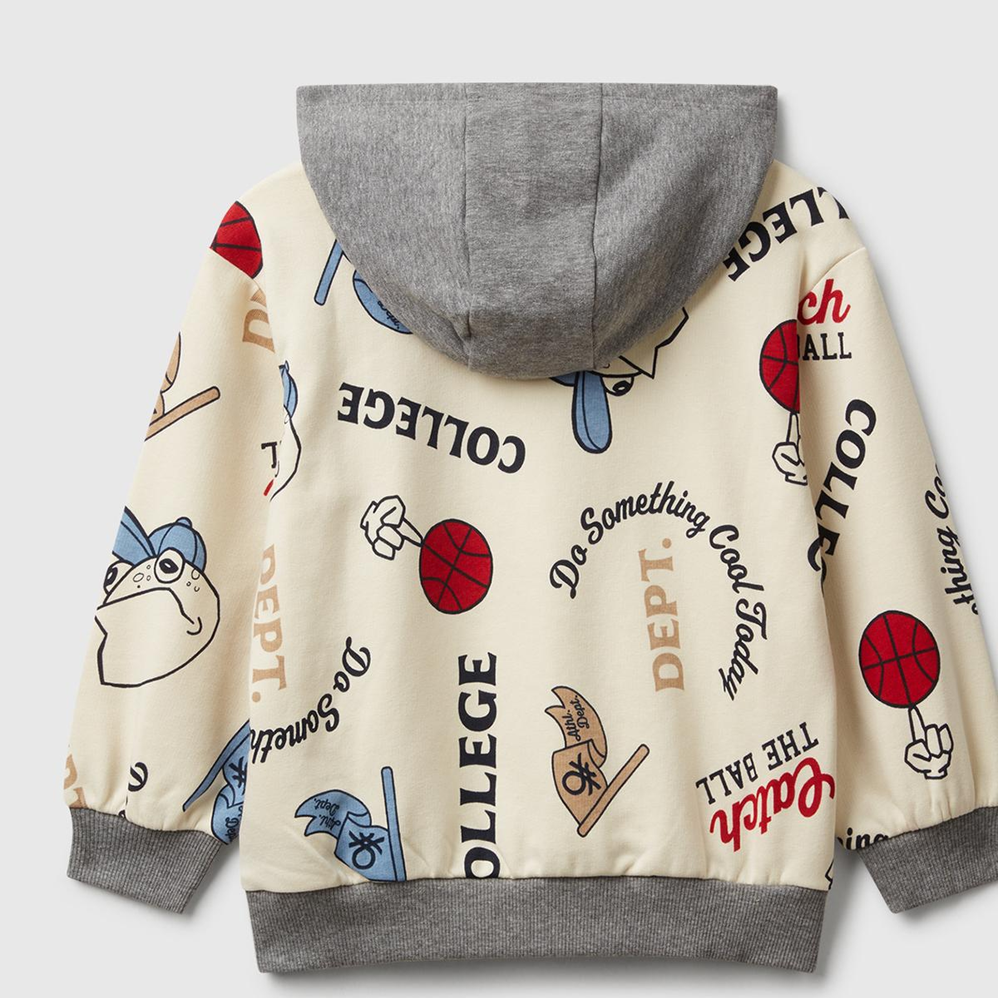 Erkek Çocuk Ekri Mix Tamamı Baskılı Önü Cepli Kapüşonlu Sweatshirt