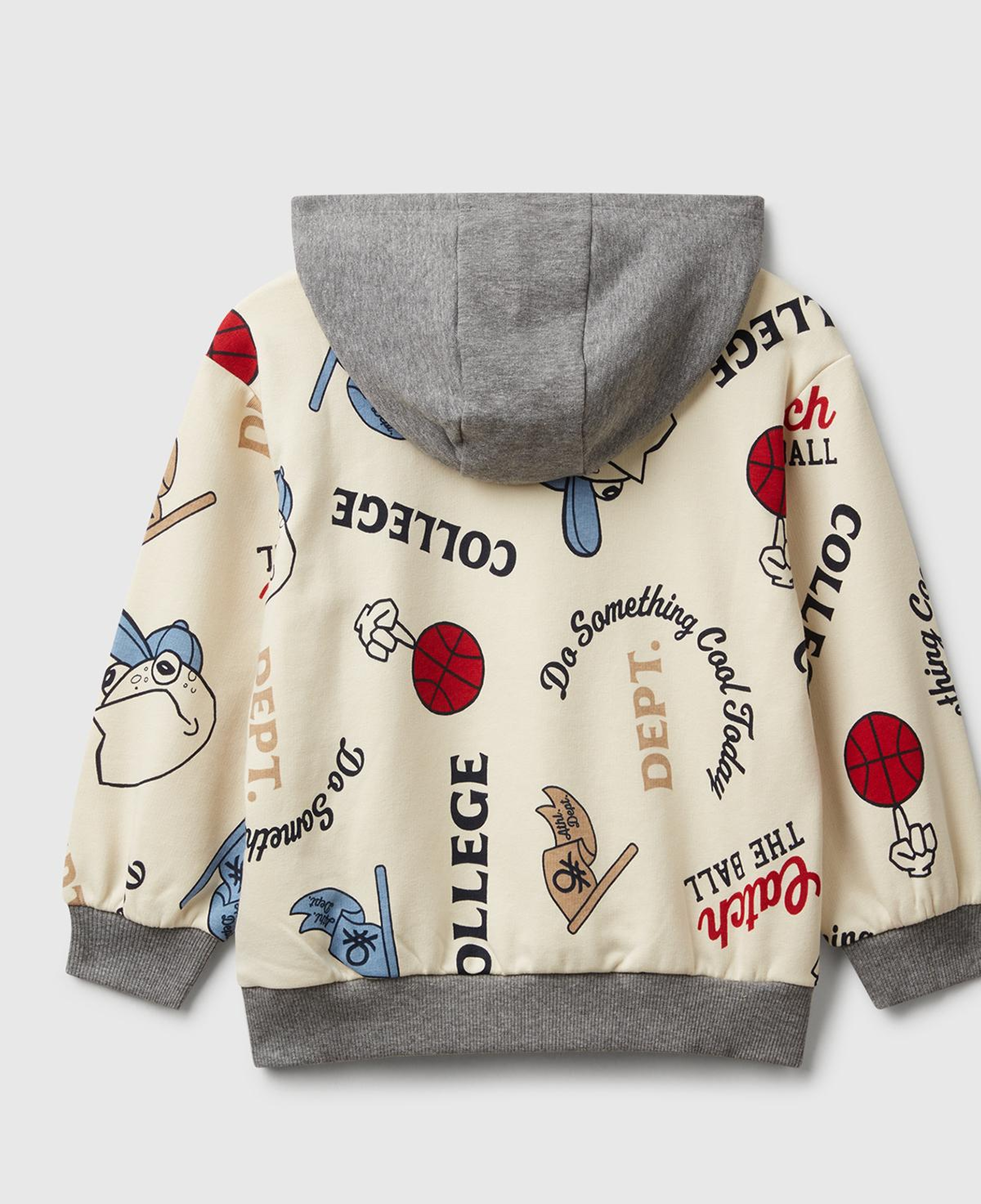 Erkek Çocuk Ekri Mix Tamamı Baskılı Önü Cepli Kapüşonlu Sweatshirt