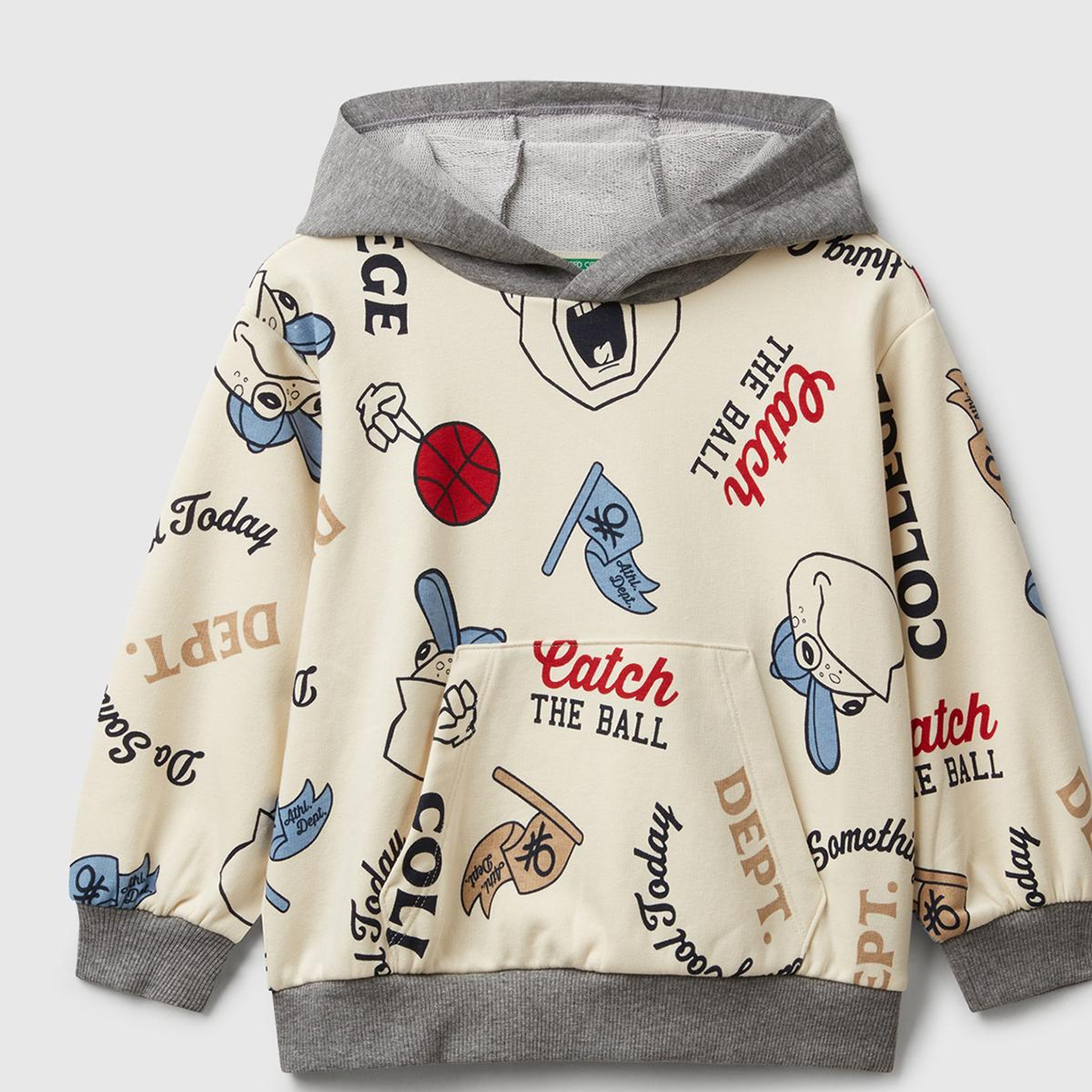 Erkek Çocuk Ekri Mix Tamamı Baskılı Önü Cepli Kapüşonlu Sweatshirt