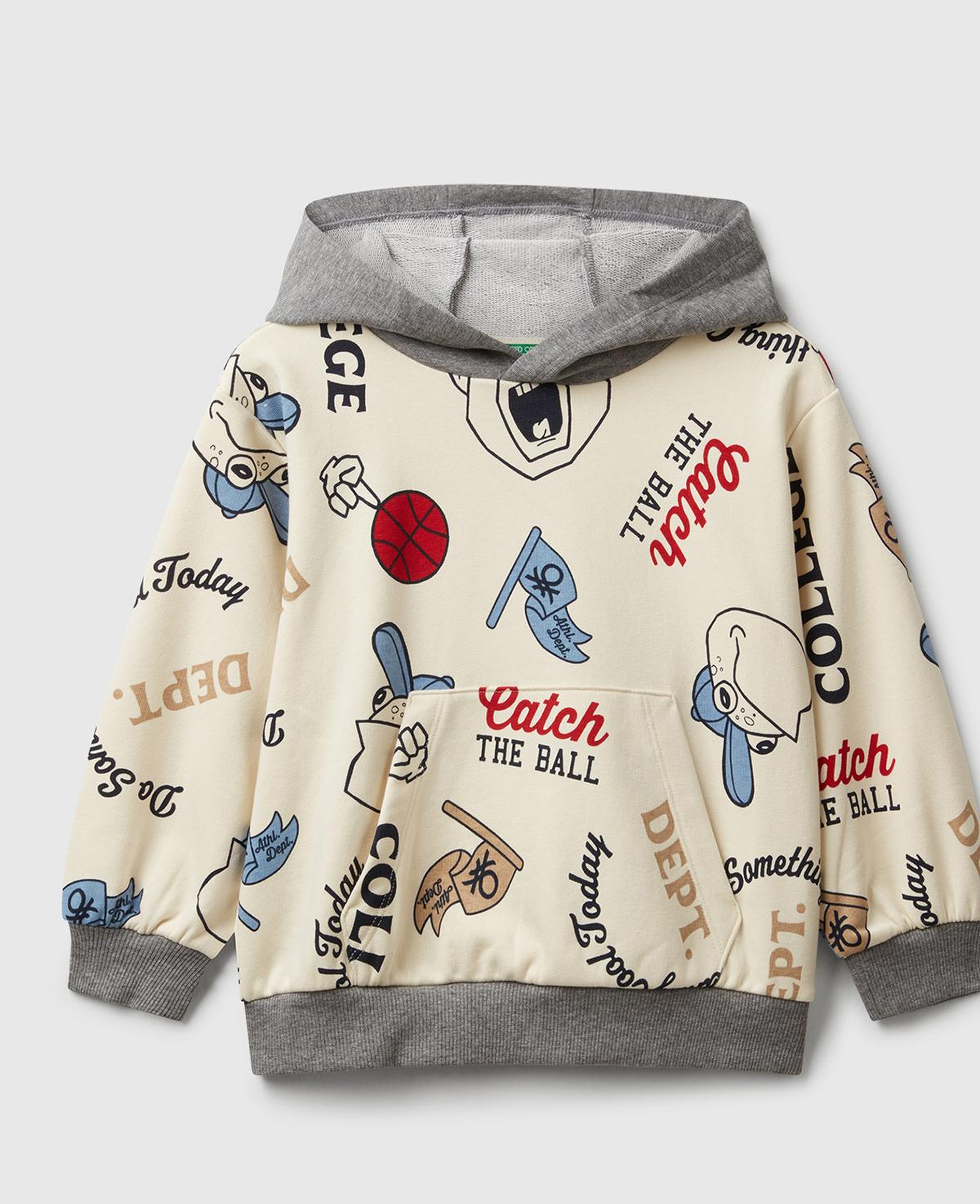 Erkek Çocuk Ekri Mix Tamamı Baskılı Önü Cepli Kapüşonlu Sweatshirt