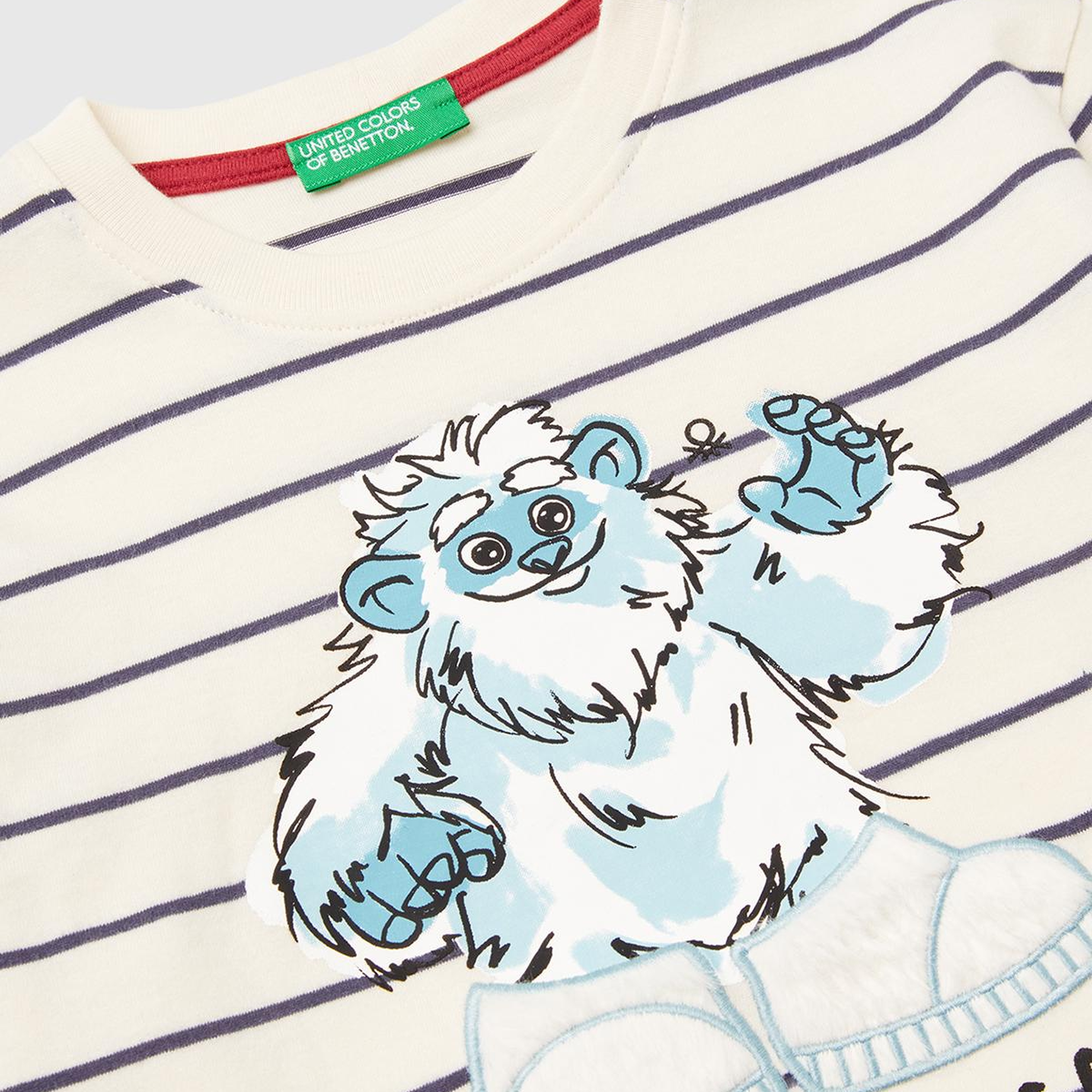 Erkek Çocuk Bej Çizgili Önü Baskılı Uzun Kollu T-shirt