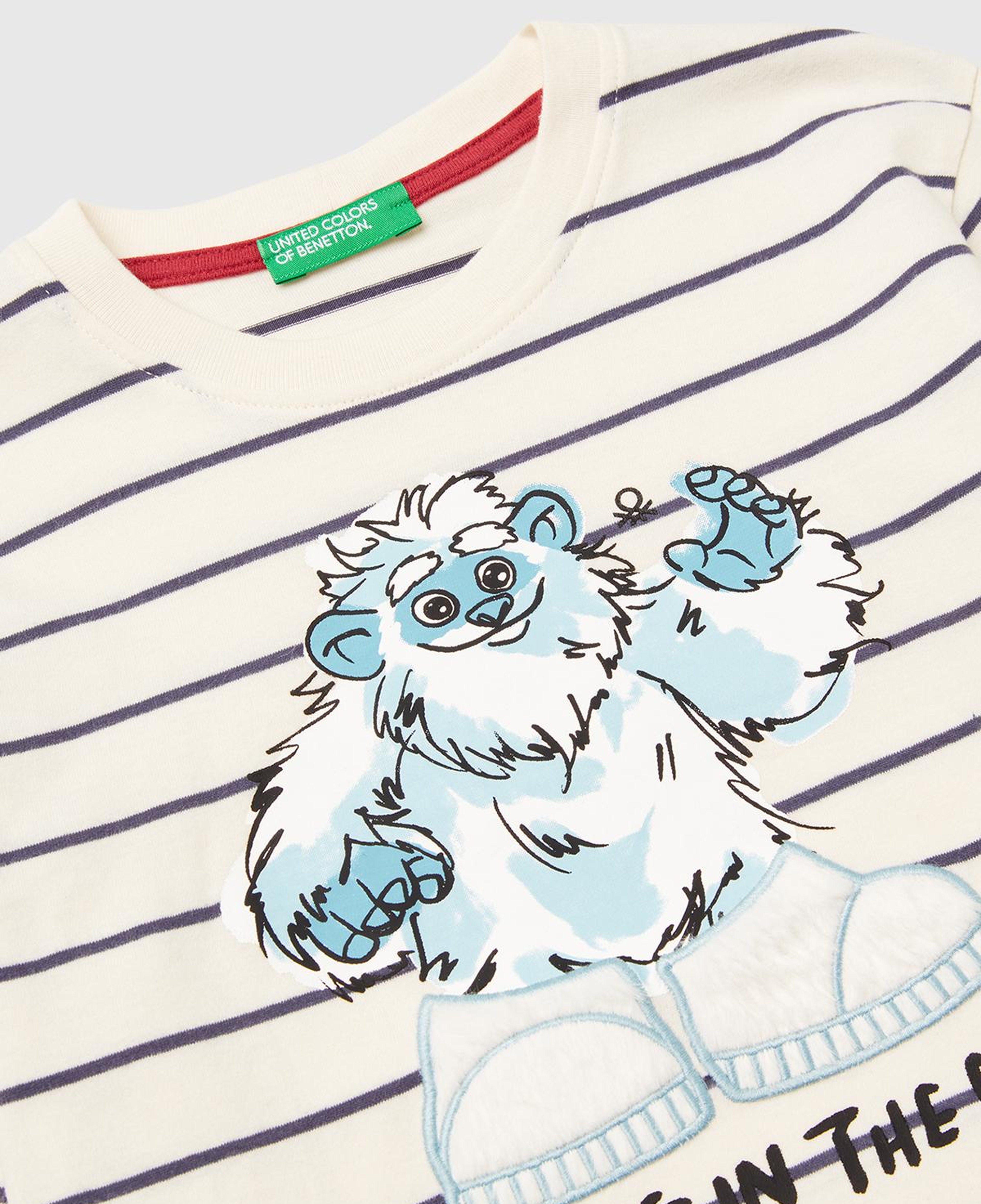 Erkek Çocuk Bej Çizgili Önü Baskılı Uzun Kollu T-shirt