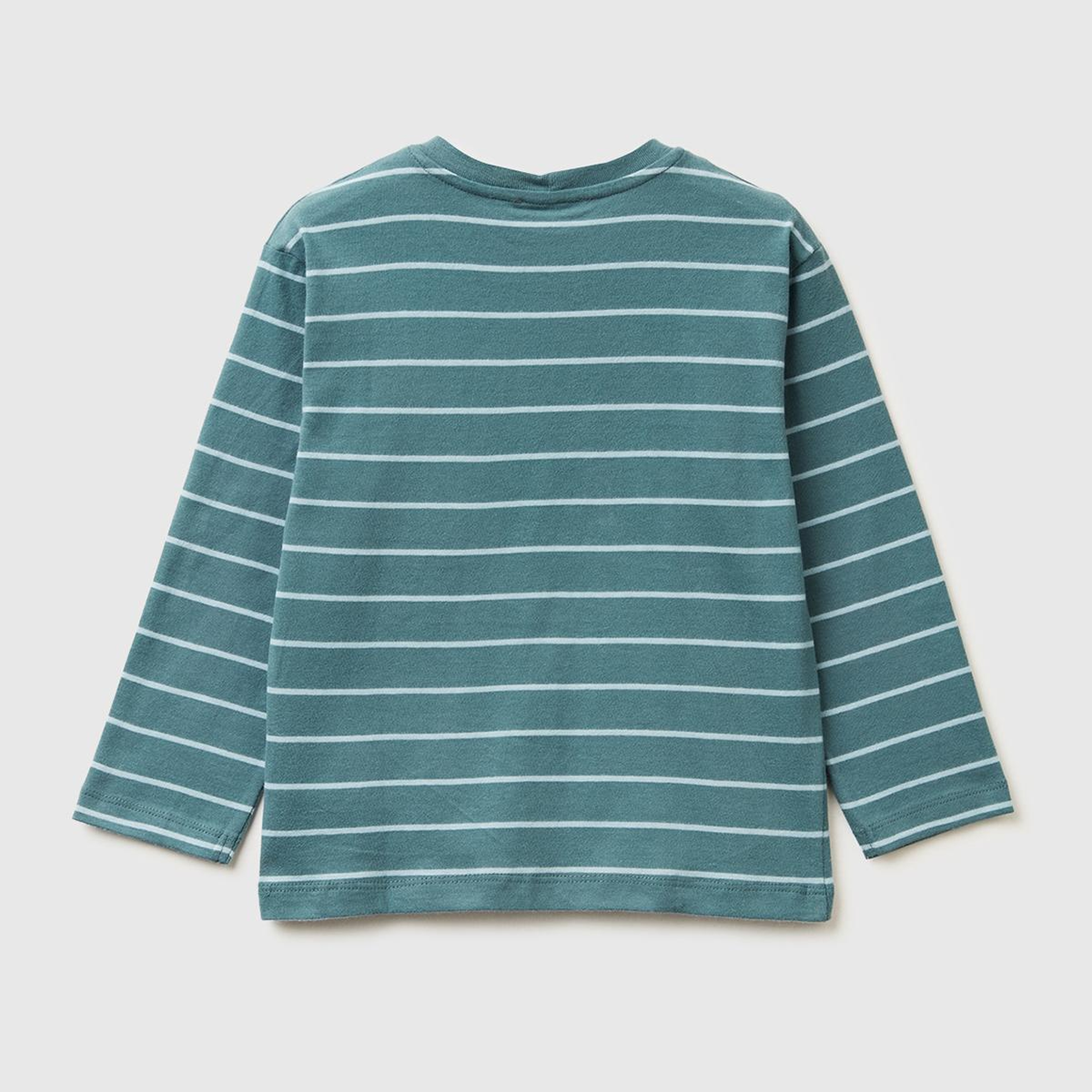 Erkek Çocuk Gri Çizgili Önü Baskılı Uzun Kollu T-shirt