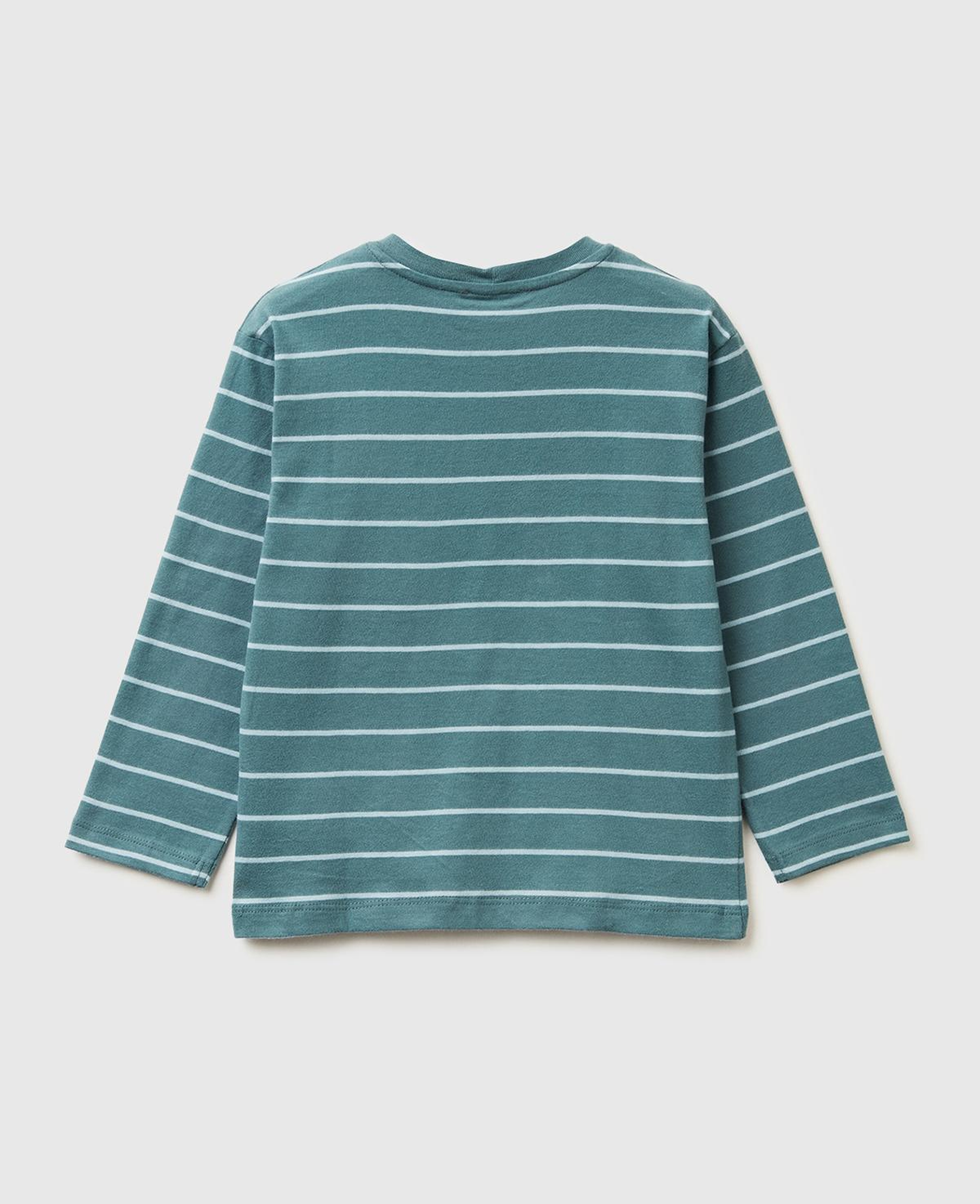 Erkek Çocuk Gri Çizgili Önü Baskılı Uzun Kollu T-shirt