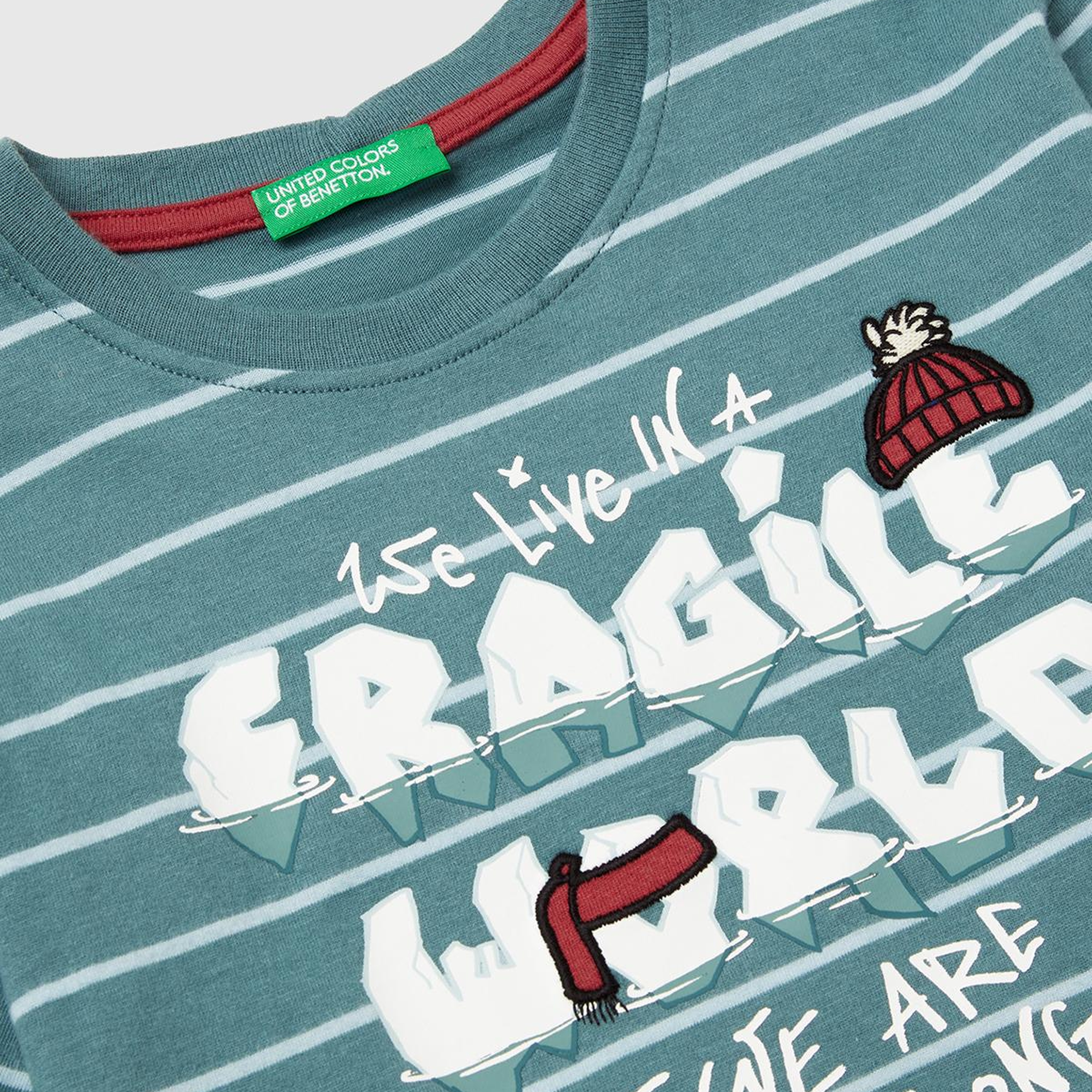 Erkek Çocuk Gri Çizgili Önü Baskılı Uzun Kollu T-shirt