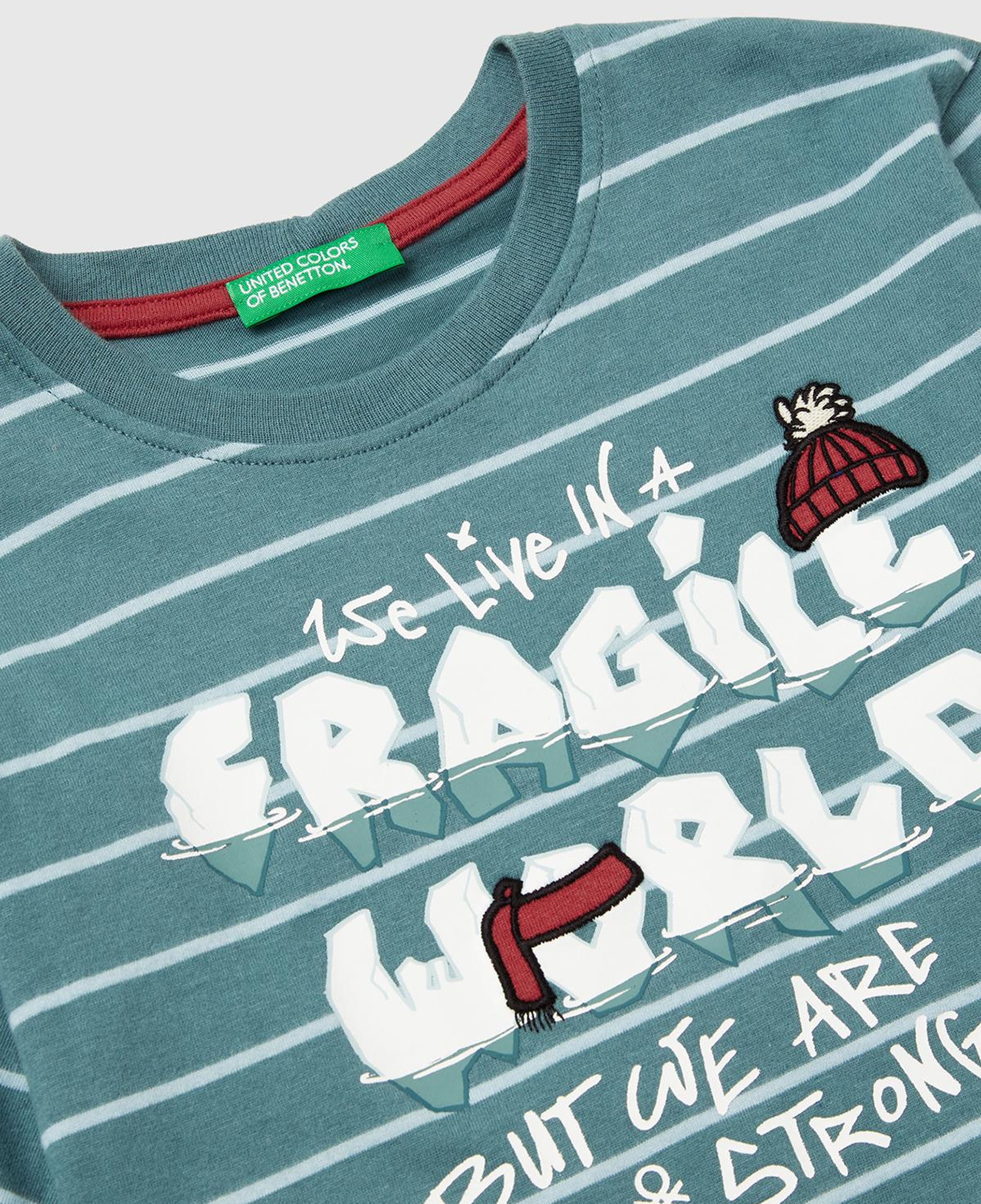 Erkek Çocuk Gri Çizgili Önü Baskılı Uzun Kollu T-shirt
