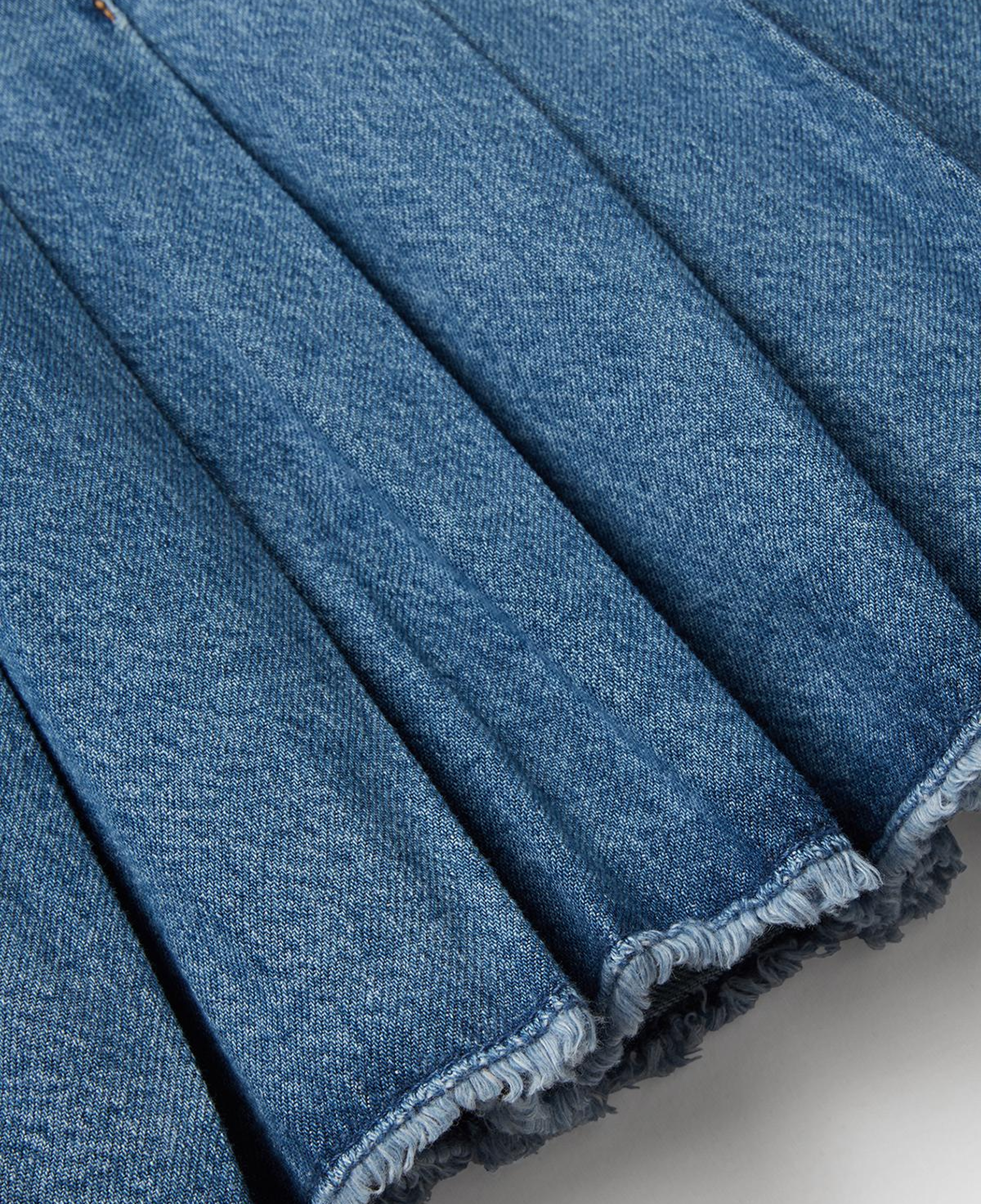 Kız Çocuk Koyu Mavi Taş Yıkama Pileli Yanı Fermuarlı Diz Üstü Denim Etek